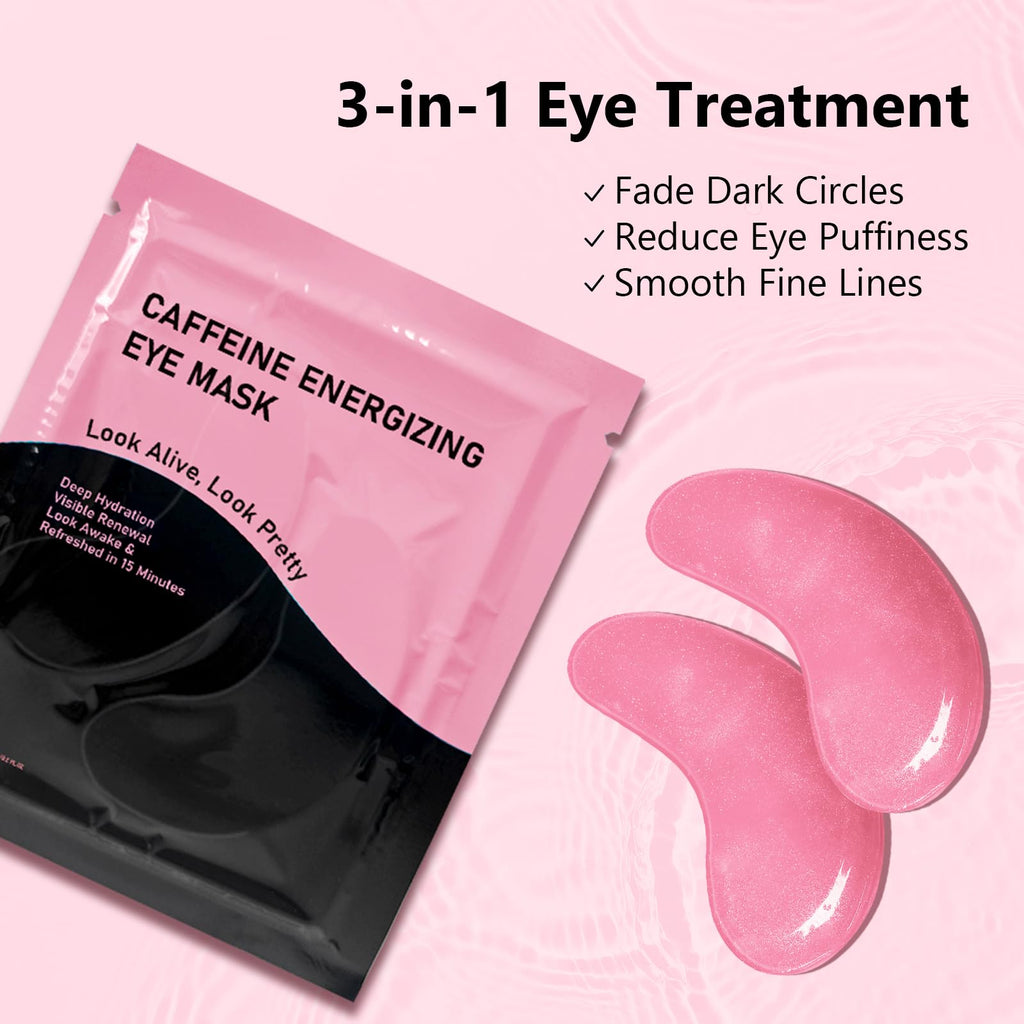 Adofect Hydrogel Caffeine Under Eye Masks, Collagen Eye Patches for Dark Circles Puffy Eyes Under Eye Bags, Deep Hydration Eye Gels for All Skin Types, Skin Care Gifts (Pink, 30 Pairs)