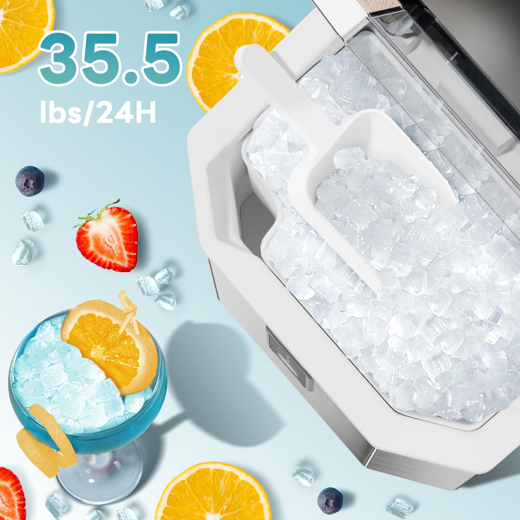 Electactic Nugget Ice Makers Countertop, Portable Ice Maker with Self-Cleaning, 35Lbs Per Day, Self Dispensing Design, One-Click Operation, 1.8L Water Tank, 1.5Lbs Ice Storage, for Home/Office/Kitchen
