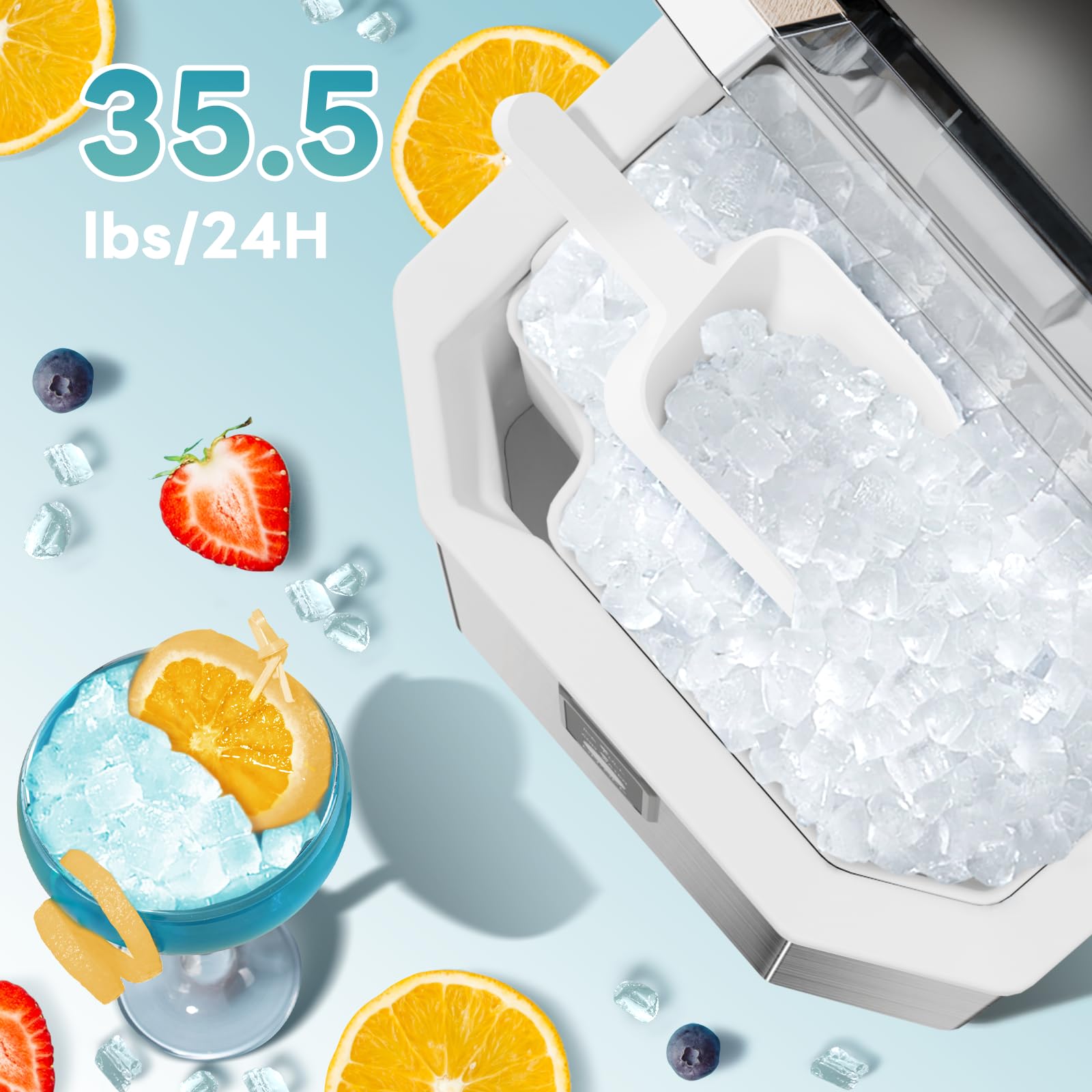 Electactic Nugget Ice Makers Countertop, Portable Ice Maker with Self-Cleaning, 35Lbs Per Day, Self Dispensing Design, One-Click Operation, 1.8L Water Tank, 1.5Lbs Ice Storage, for Home/Office/Kitchen