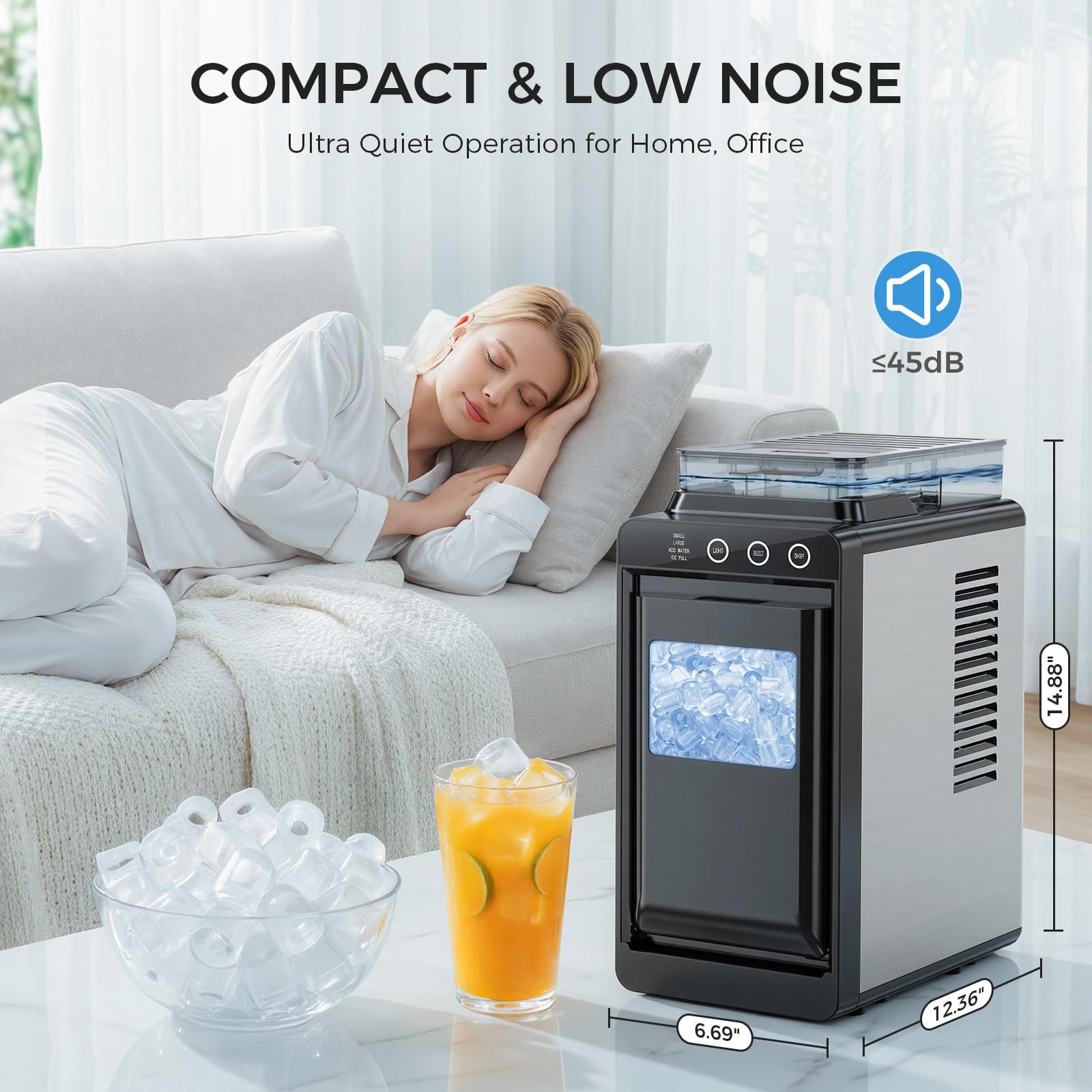 COWSAR Ice Maker Countertop, Portable Ice Machine with Self-Cleaning, 26.5 lbs/24Hrs, 8 Ice Cubes in 6 Mins, Ice Basket and Scoop, Ideal for Home, Kitchen, Bar, Camping