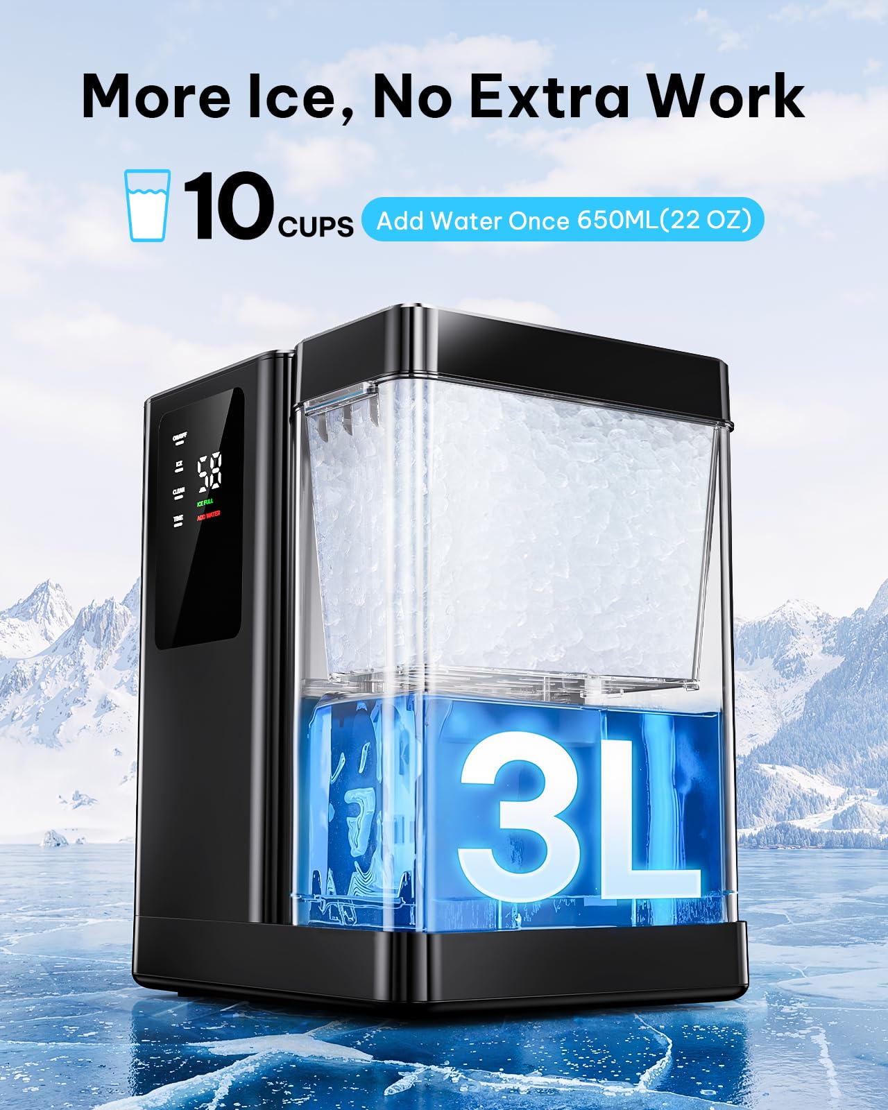 Silonn Nugget Ice Maker Countertop, Auto Drop Ice, Self Cleaning Ice Machine, 40 lbs/24H Soft Chewable Ice, Self Dispensing Nugget Ice Maker for Home, Kitchen and Party