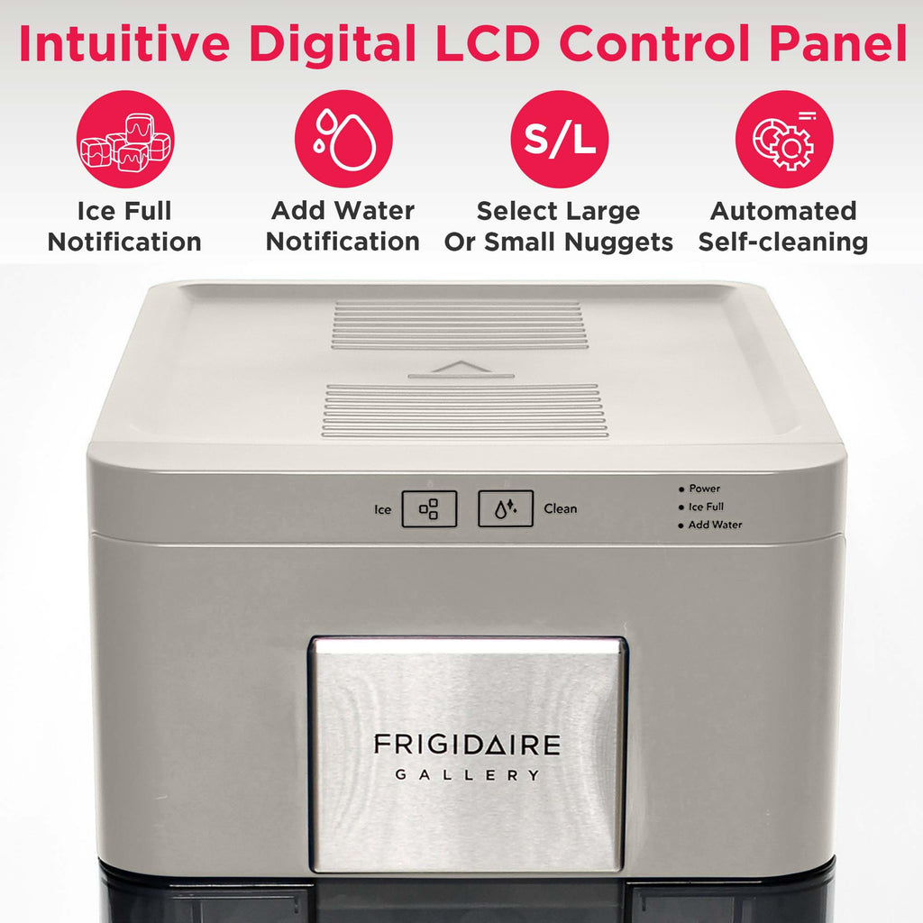 Frigidaire Compact Countertop Ice Maker, Makes 26 Lbs. of Bullet Shaped Ice Cubes Per Day, Silver Stainless