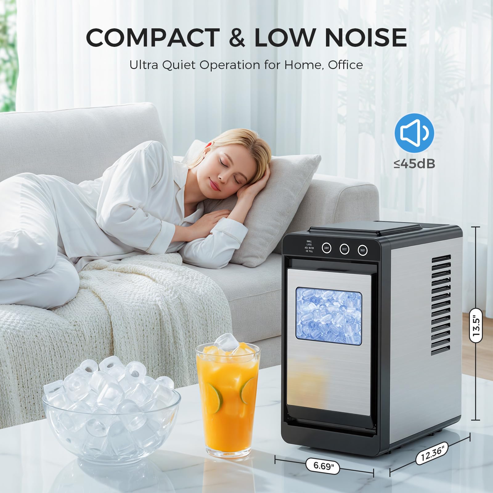 COWSAR Ice Maker Countertop, Portable Ice Machine with Self-Cleaning, 26.5 lbs/24Hrs, 8 Ice Cubes in 6 Mins, Ice Basket and Scoop, Ideal for Home, Kitchen, Bar, Camping