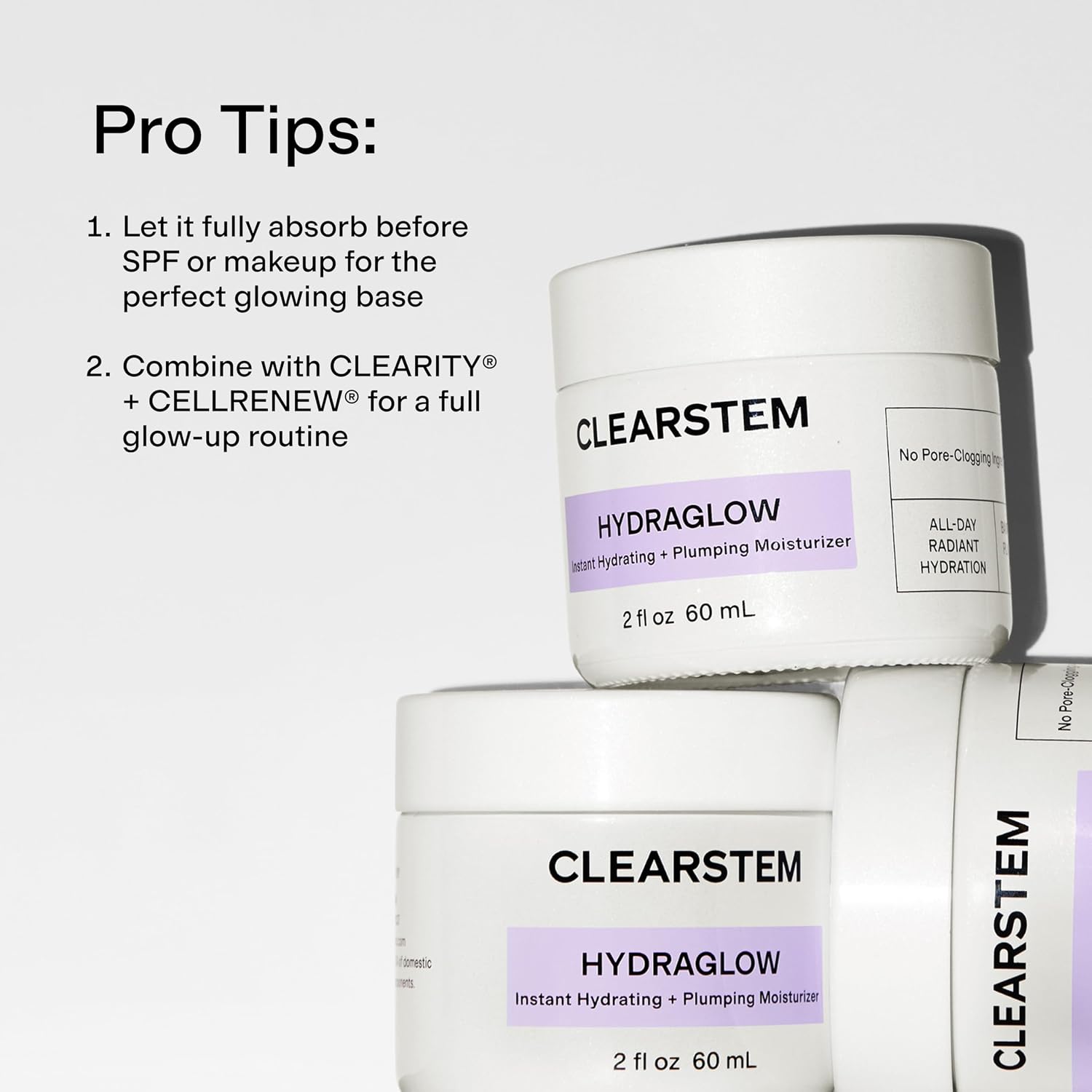 CLEARSTEM - HYDRAGLOW Stem Cell Moisturizer - Bakuchiol + Squalene - Youthful Skin Face Moisturizer - All Skin Types - Facial Skin Care Products - Gluten Free, Cruelty Free - 2 fl oz / 60ml