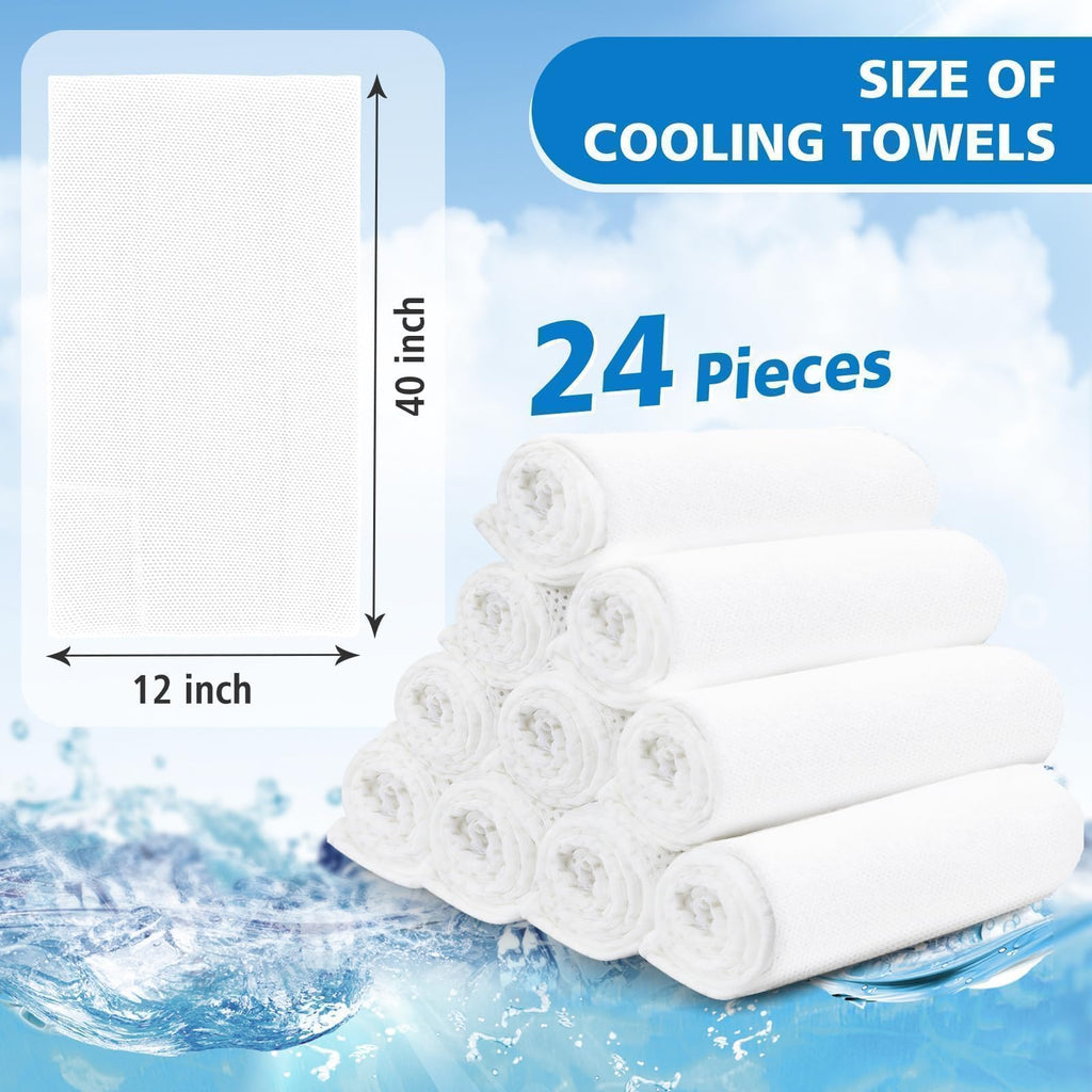 24 Pack Cooling Towels Bulk for Neck and Face 40"x12" Ice Cooling Sweat Rags Microfiber Soft Breathable Soft Chilly Towel for Yoga Golf Sport Running