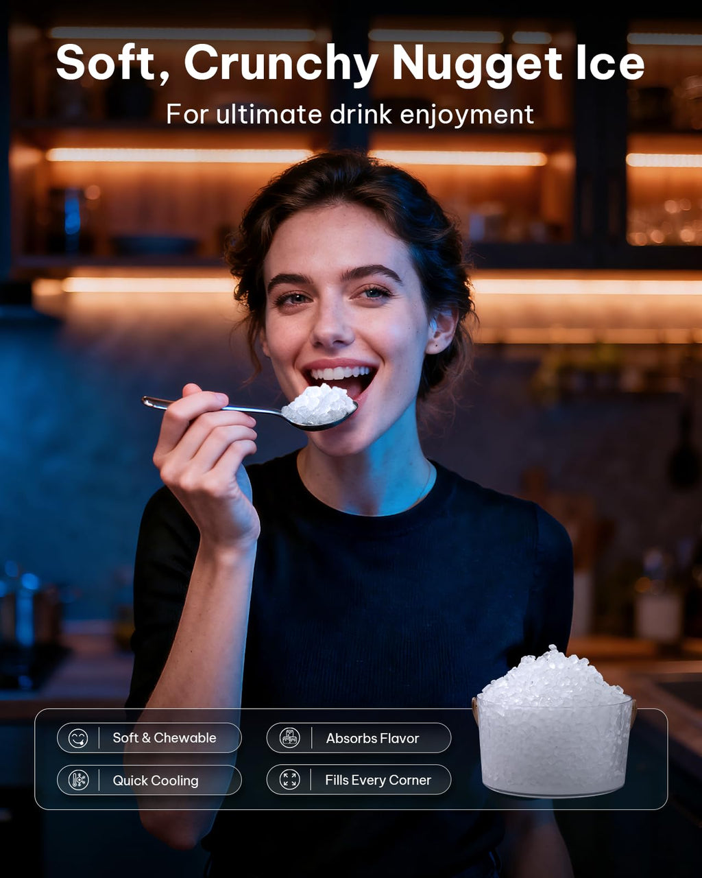 Silonn Nugget Ice Maker Countertop, Auto Drop Ice, Self Cleaning Ice Machine, 40 lbs/24H Soft Chewable Ice, Self Dispensing Nugget Ice Maker for Home, Kitchen and Party