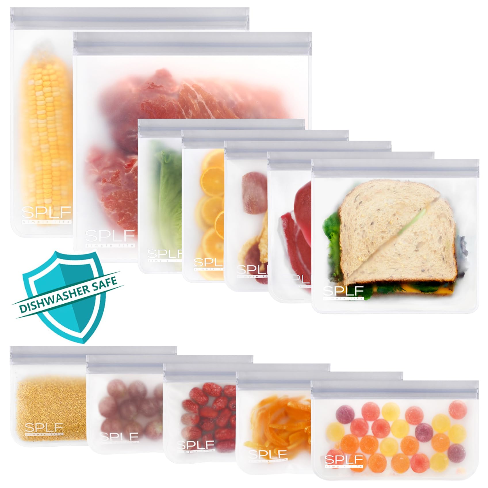 SPLF 6 Pack Reusable Gallon Freezer Bags Dishwasher Safe, BPA FREE Reusable Food Storage Bags, Extra Thick Leakproof Silicone Free 1 Gallon Bags for Marinate Meat, Cereal, Sandwich, Snack, Travel Item