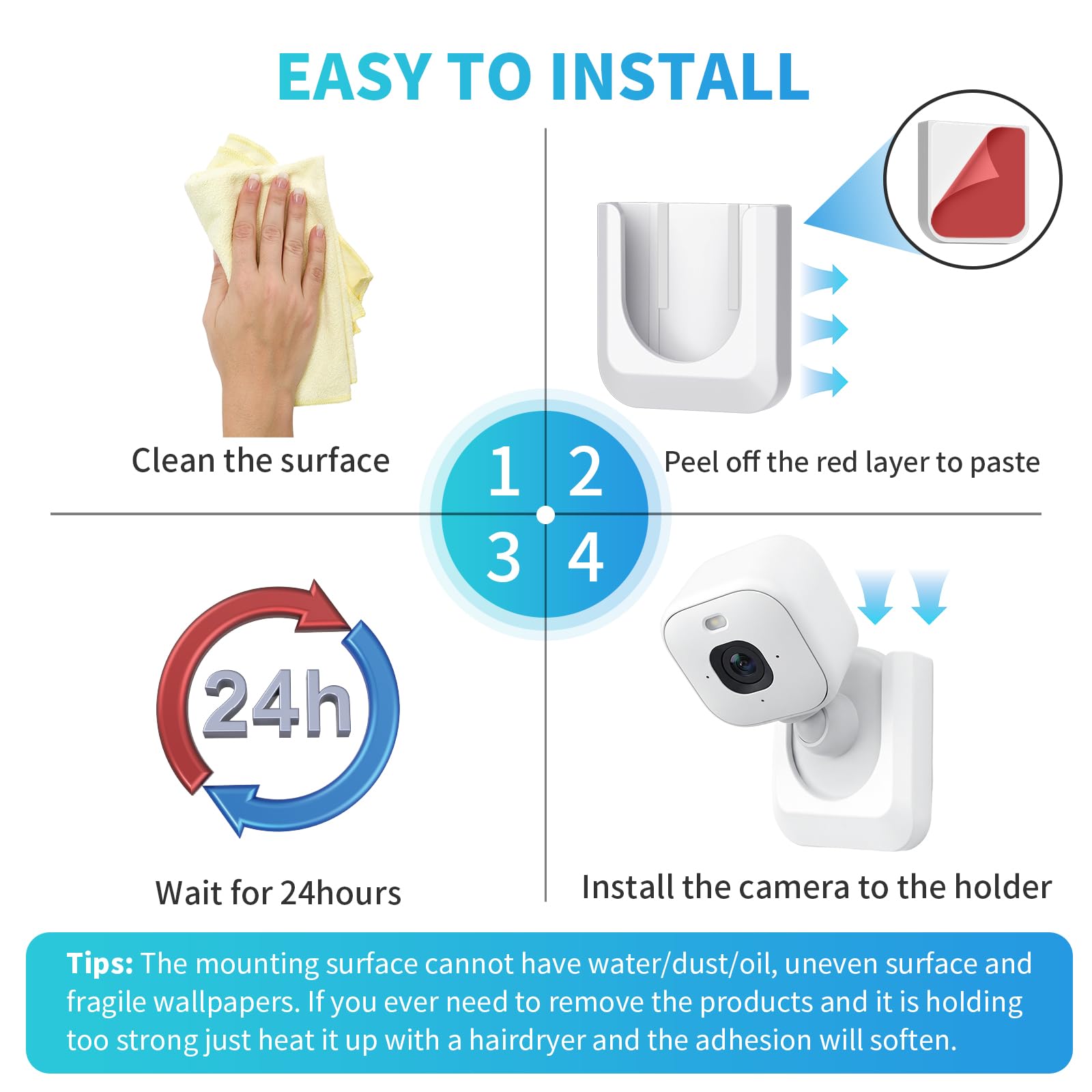 Blink Mini 2 No Drill Wall Mount Bracket for Blink Mini 2/Blink Outdoor 4/Blink Indoor Camera,No Screw Adhesive Blink Camera Mount for Blink Indoor Outdoor Camera 3Pack (Camera Not Included),White