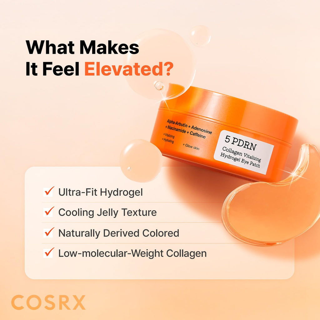 COSRX Pink Peptides Collagen Hydrogel Eye Patch for Puffy Eyes, Cooling & Firming Under Eye Patches with 4-Peptide & Caffeine (60), Depuffing Gel Eye Mask, Korean Skin Care