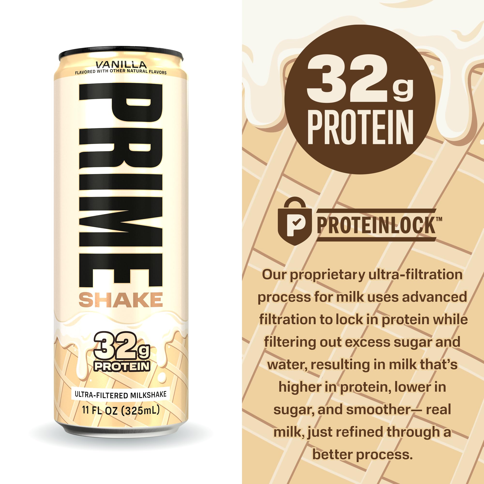 PRIME Shakes, Vanilla, 32g Protein Shake for Muscle Support & Recovery, Ultra-Filtered Milk, Lactose Free, Low Sugar, Low Calorie, Ready to Drink, 11 fl oz, 12 Pack