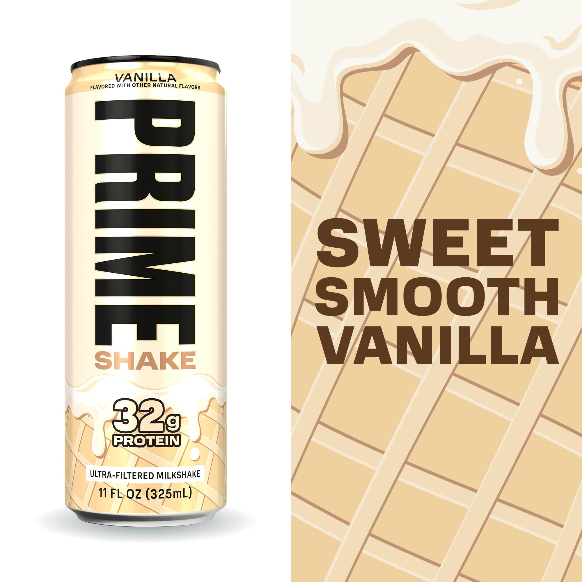 PRIME Shakes, Vanilla, 32g Protein Shake for Muscle Support & Recovery, Ultra-Filtered Milk, Lactose Free, Low Sugar, Low Calorie, Ready to Drink, 11 fl oz, 12 Pack