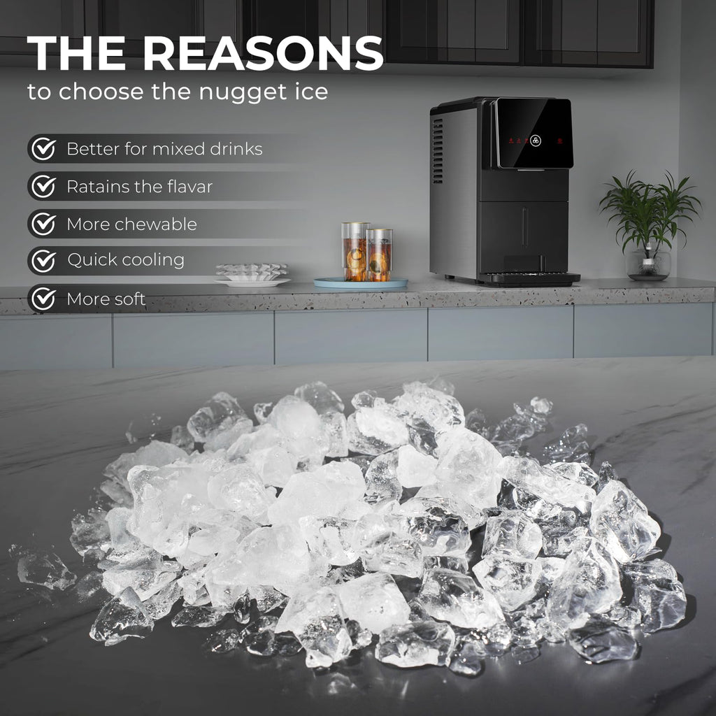 Electactic Nugget Ice Makers Countertop, Portable Ice Maker with Self-Cleaning, 35Lbs Per Day, Self Dispensing Design, One-Click Operation, 1.8L Water Tank, 1.5Lbs Ice Storage, for Home/Office/Kitchen