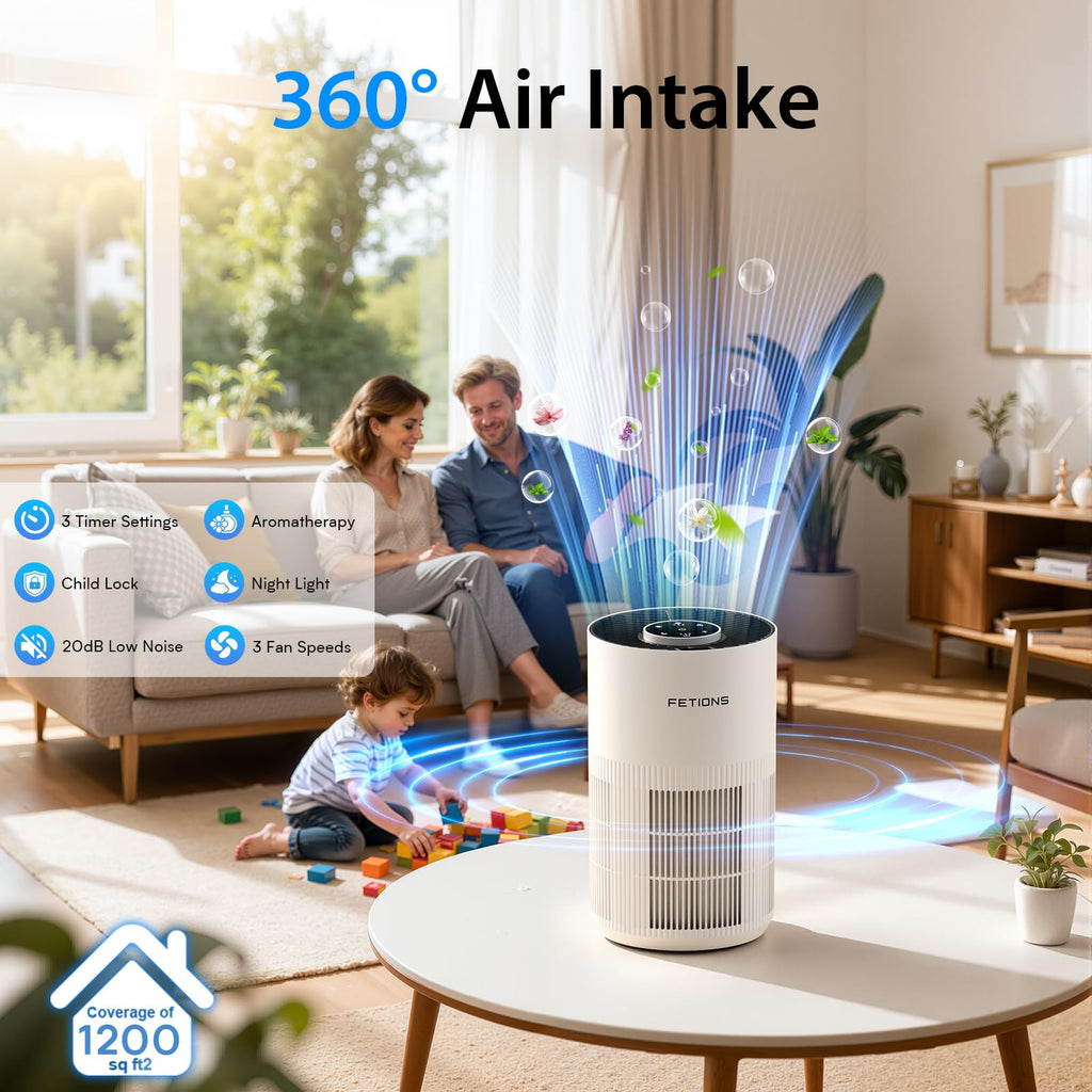 Air Purifiers for Bedroom Home up to 1200Ft², Small Air Purifier for Bedroom, H14 HEPA Air Purifiers for Home Pets,with Sleep Mode, 3 Speeds, Timer, Aroma Function