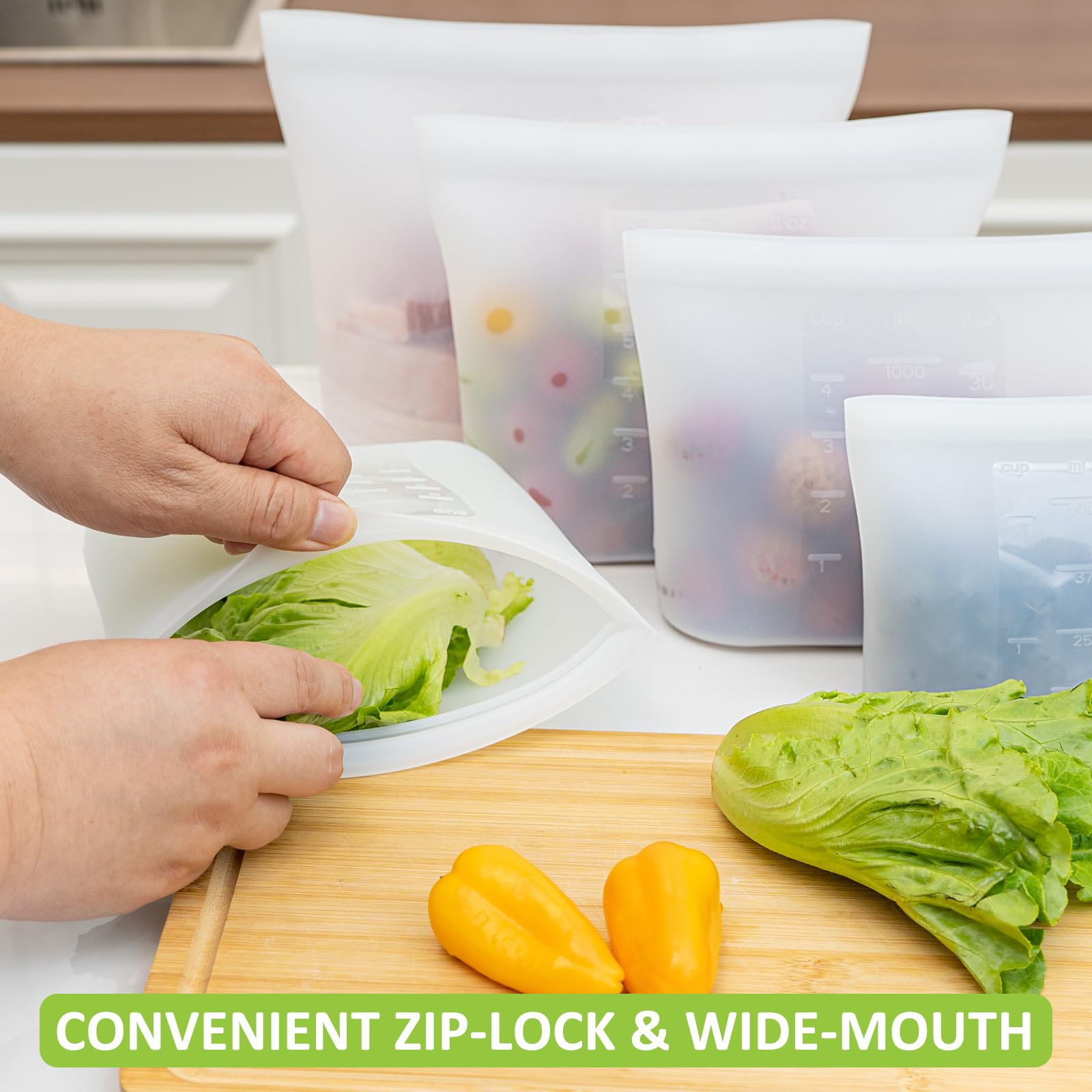 Reusable Food Bags, 12 Pack 100% Silicone Food Storage Bags Stand Up Zip Lock Container, Freezer Microwave Oven Dishwasher Safe, 4 Medium 4 Small 4 Extra Small, Aqua