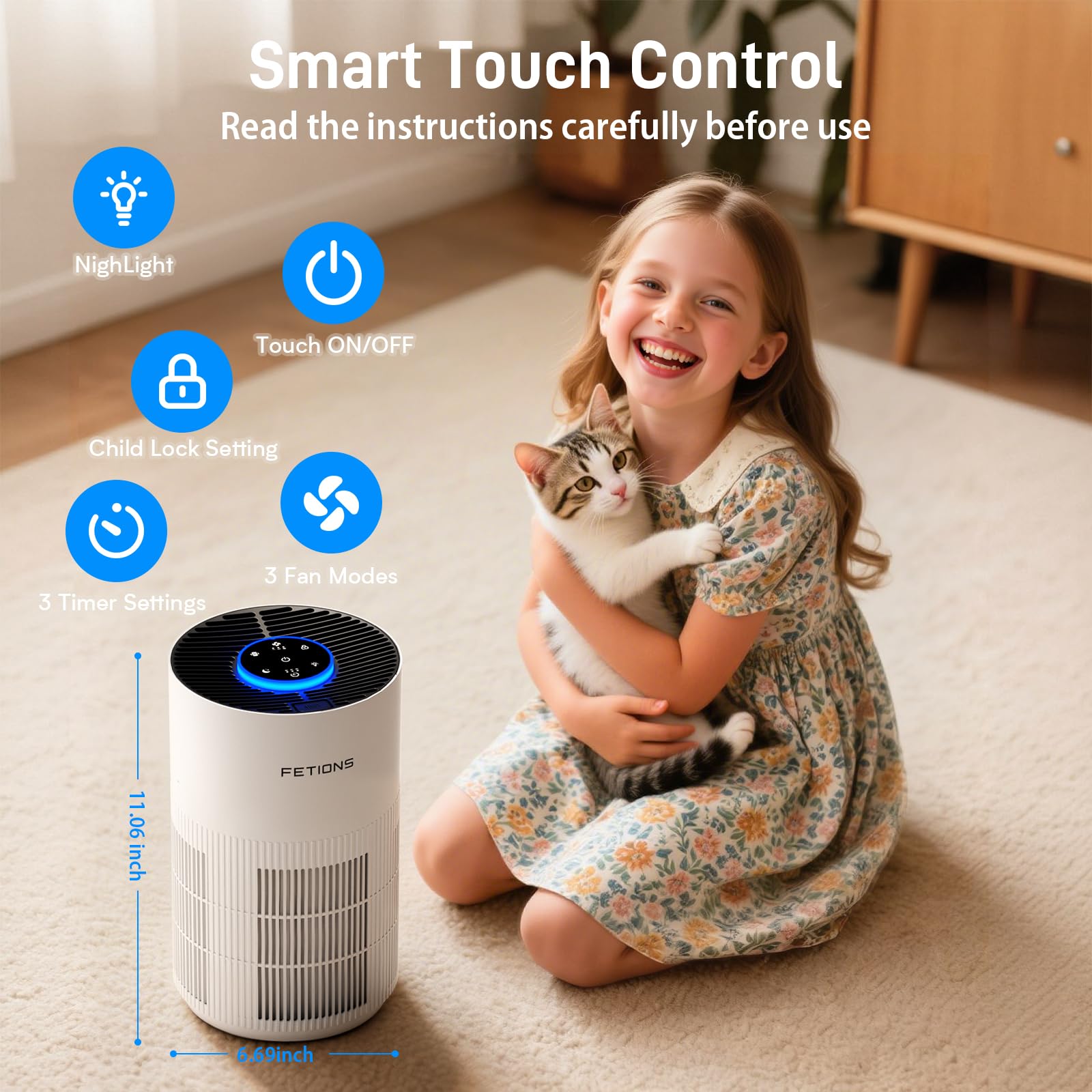 Air Purifiers for Bedroom Home up to 1200Ft², Small Air Purifier for Bedroom, H14 HEPA Air Purifiers for Home Pets,with Sleep Mode, 3 Speeds, Timer, Aroma Function