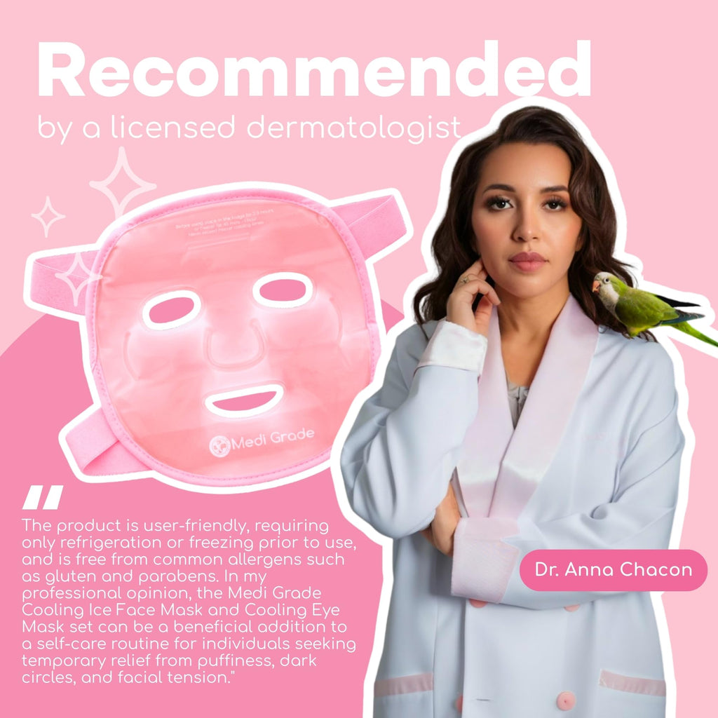 Medi Grade Cooling Ice Face Mask and Cooling Eye Mask for Puffy Eyes & Migraine Relief - Self Care Face Ice Pack with ChillGel Face Ice Mask Technology - Cooling Face Mask, Eye Pads and Bag