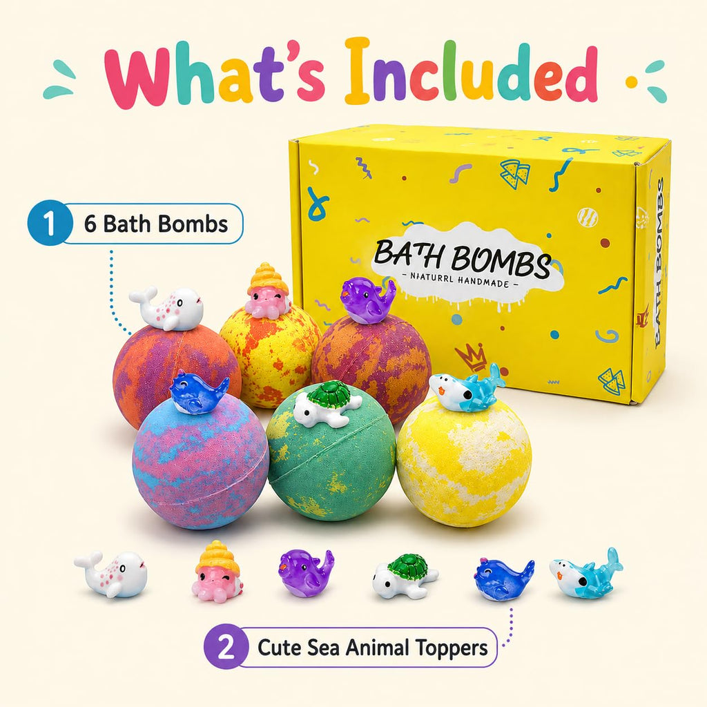 Bath Bombs with Toys Inside, 12 Pack Kids Bath Bombs with Surprise Inside, Play Fizz Bubble Bath Ball, Natural Organic Non Toxic Bath Bomb Gift Set for Boys Girls Toddler (Sea Animal)