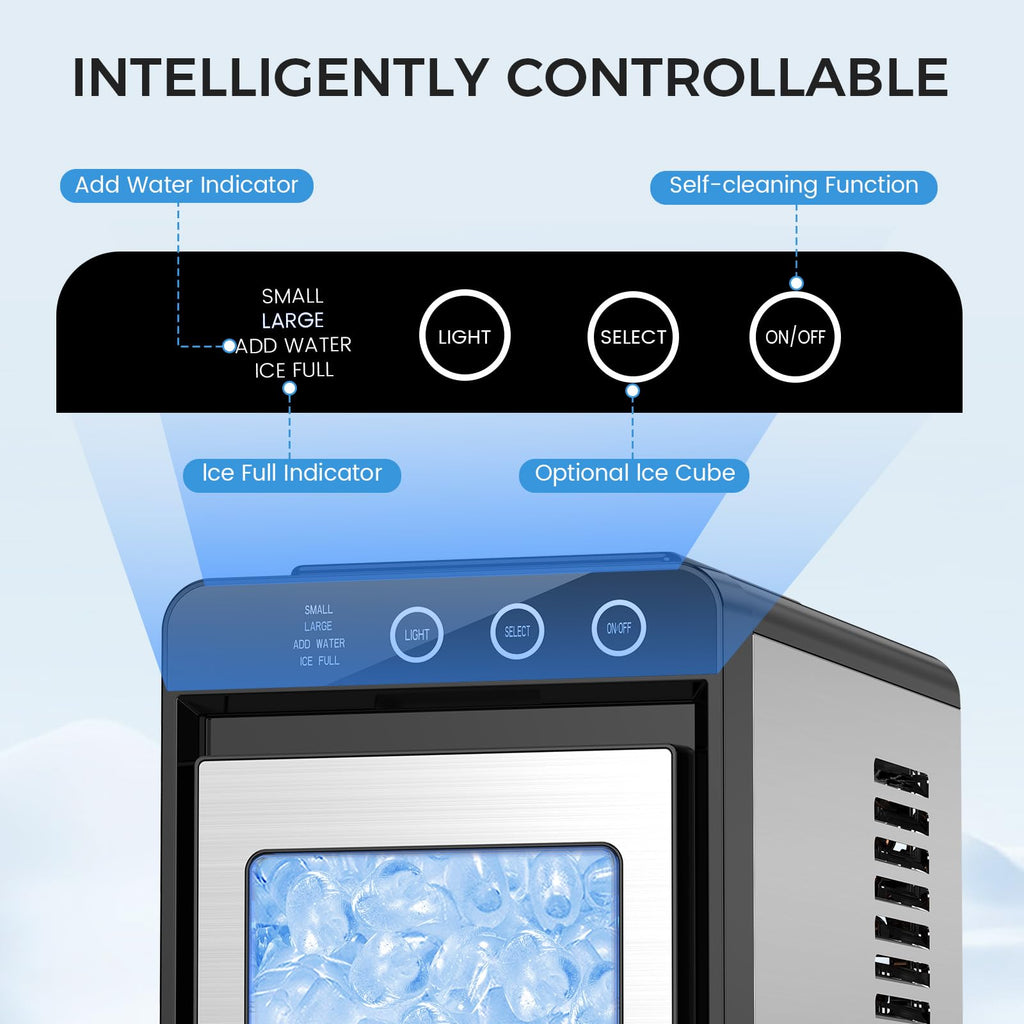 COWSAR Ice Maker Countertop, Portable Ice Machine with Self-Cleaning, 26.5 lbs/24Hrs, 8 Ice Cubes in 6 Mins, Ice Basket and Scoop, Ideal for Home, Kitchen, Bar, Camping