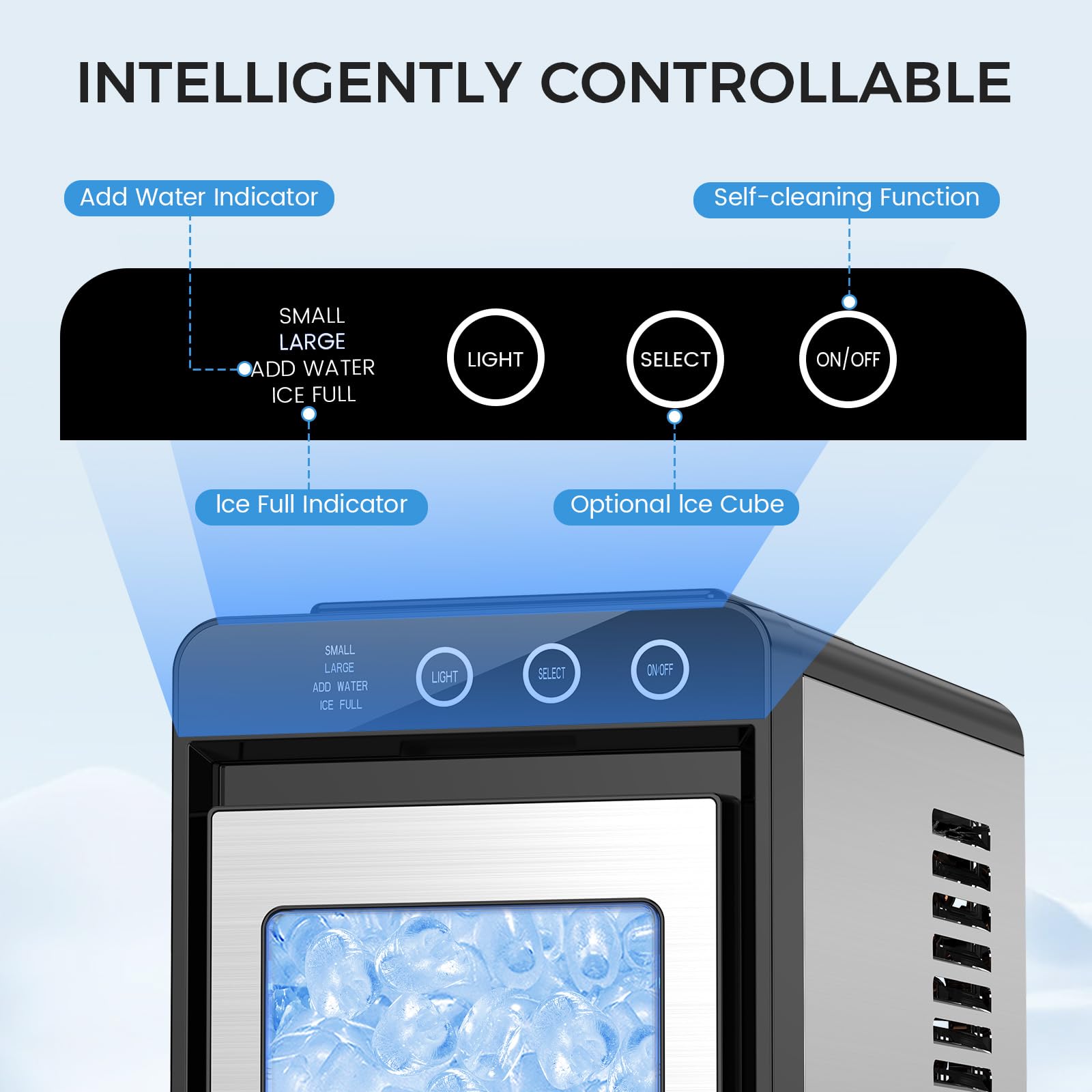 COWSAR Ice Maker Countertop, Portable Ice Machine with Self-Cleaning, 26.5 lbs/24Hrs, 8 Ice Cubes in 6 Mins, Ice Basket and Scoop, Ideal for Home, Kitchen, Bar, Camping