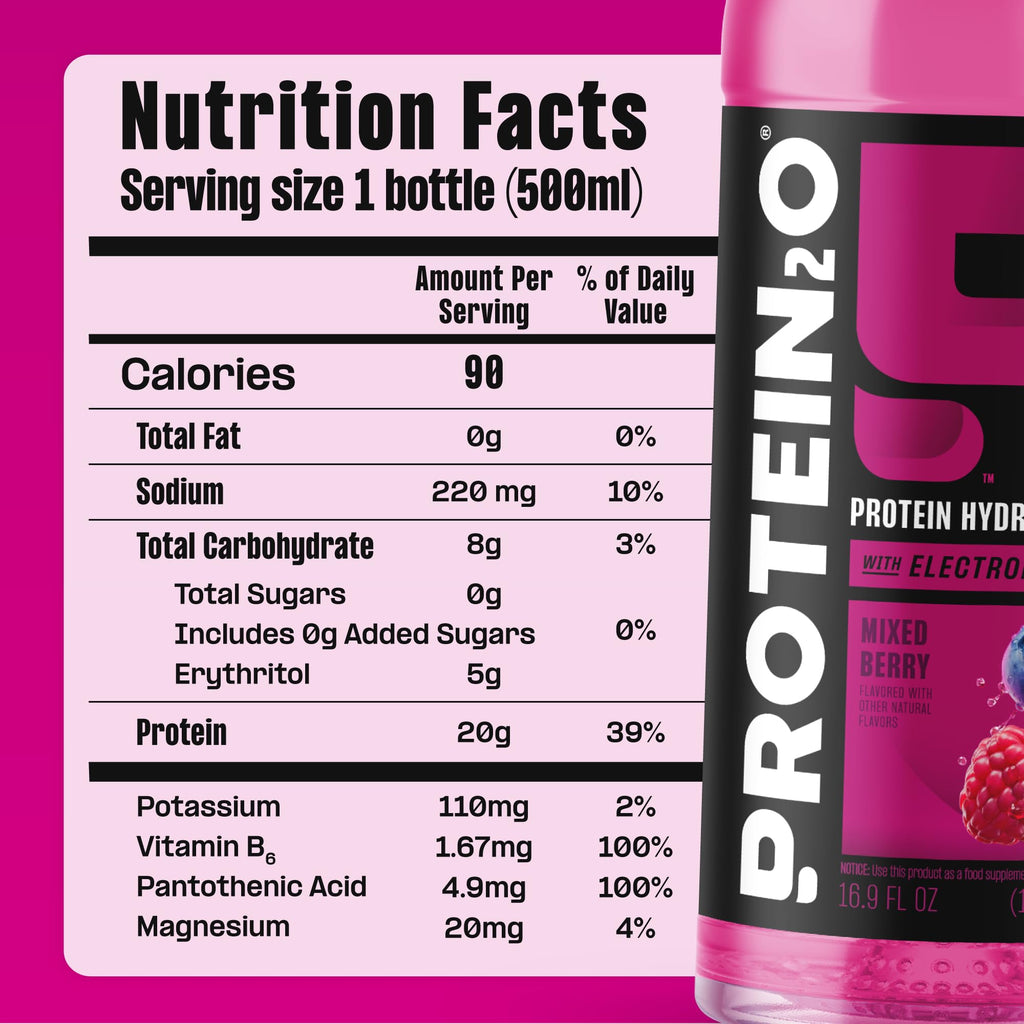 Protein2o 2-in-1 Clear Whey Protein & Electrolyte Beverage, 20g Protein, Gluten-Free, Keto, 16.9 fl oz Bottles (12 Count Variety Pack)