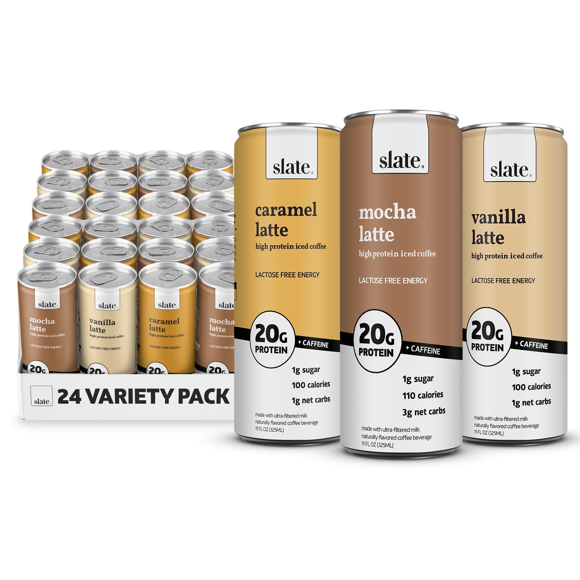 Slate Milk High Protein Milk Shake (Classic Chocolate) 12 Cans, 11 fl oz | Lactose Free - 20g Protein - 1g Sugar - 100 Calories - 2g Net Carbs - No Added Sugar - Natural, Breakfast Boost, Post Workout