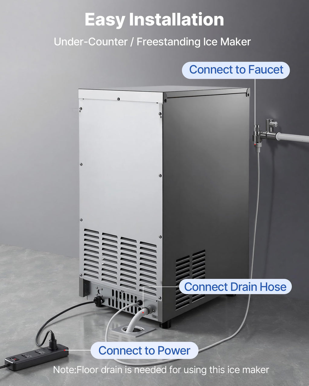 VEVOR Commercial Ice Maker Machine, 80 lbs/24h with 13 lbs Storage Capacity, Countertop/Freestanding/Under Counter, Stainless Steel Ice Maker with LED Display & Self-Cleaning, for Home Bar Restaurant
