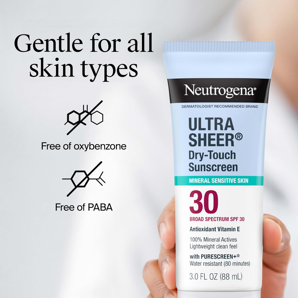 Neutrogena, Ultra Sheer Dry-Touch Sunscreen SPF 55 for Face and Body, Lightweight Non Greasy Broad Spectrum Uva/Uvb Protection, No White Cast, Water Resistant (80 Min) Travel Sunscreen Lotion, 88.7 mL