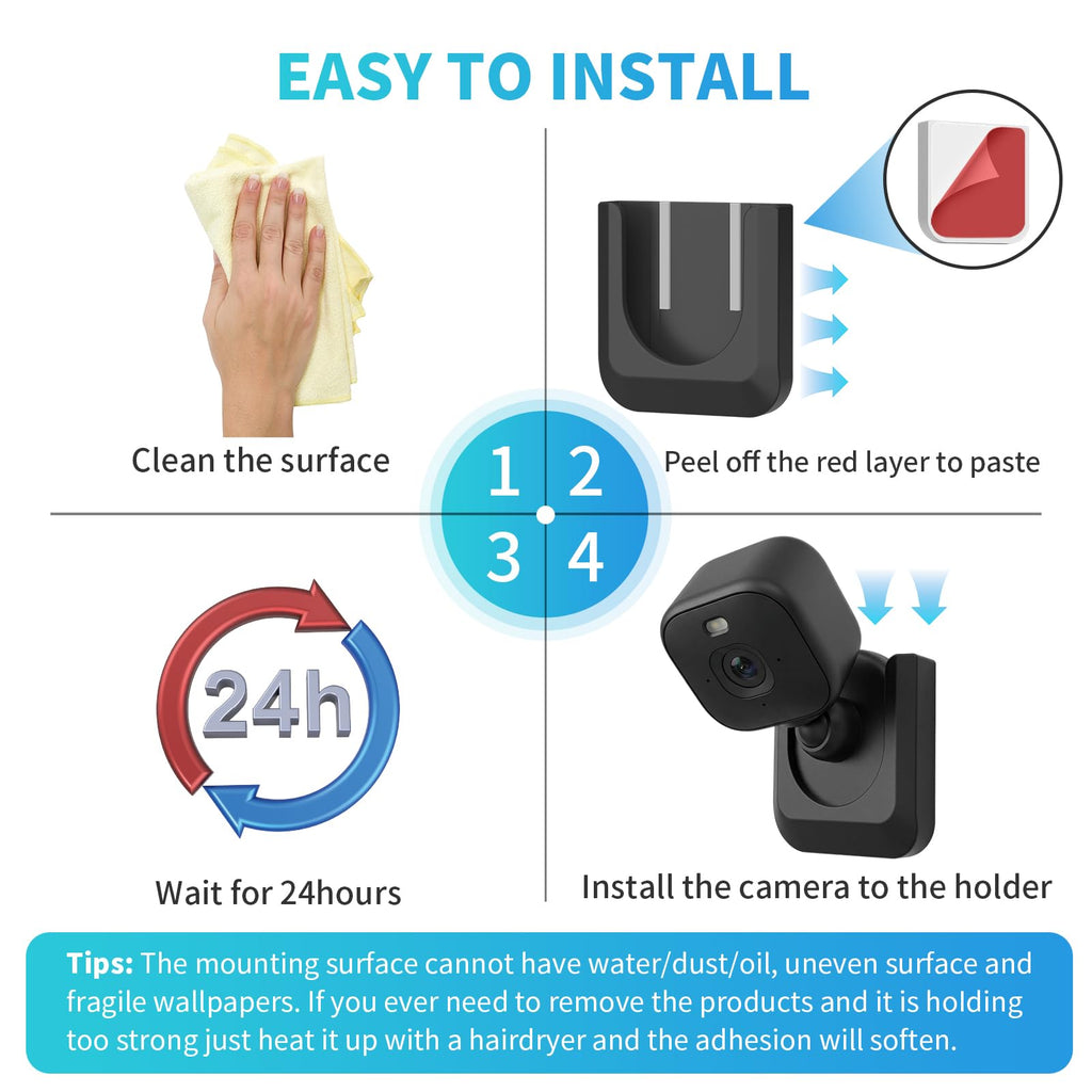 Blink Mini 2 No Drill Wall Mount Bracket for Blink Mini 2/Blink Outdoor 4/Blink Indoor Camera,No Screw Adhesive Blink Camera Mount for Blink Indoor Outdoor Camera 3Pack (Camera Not Included),White