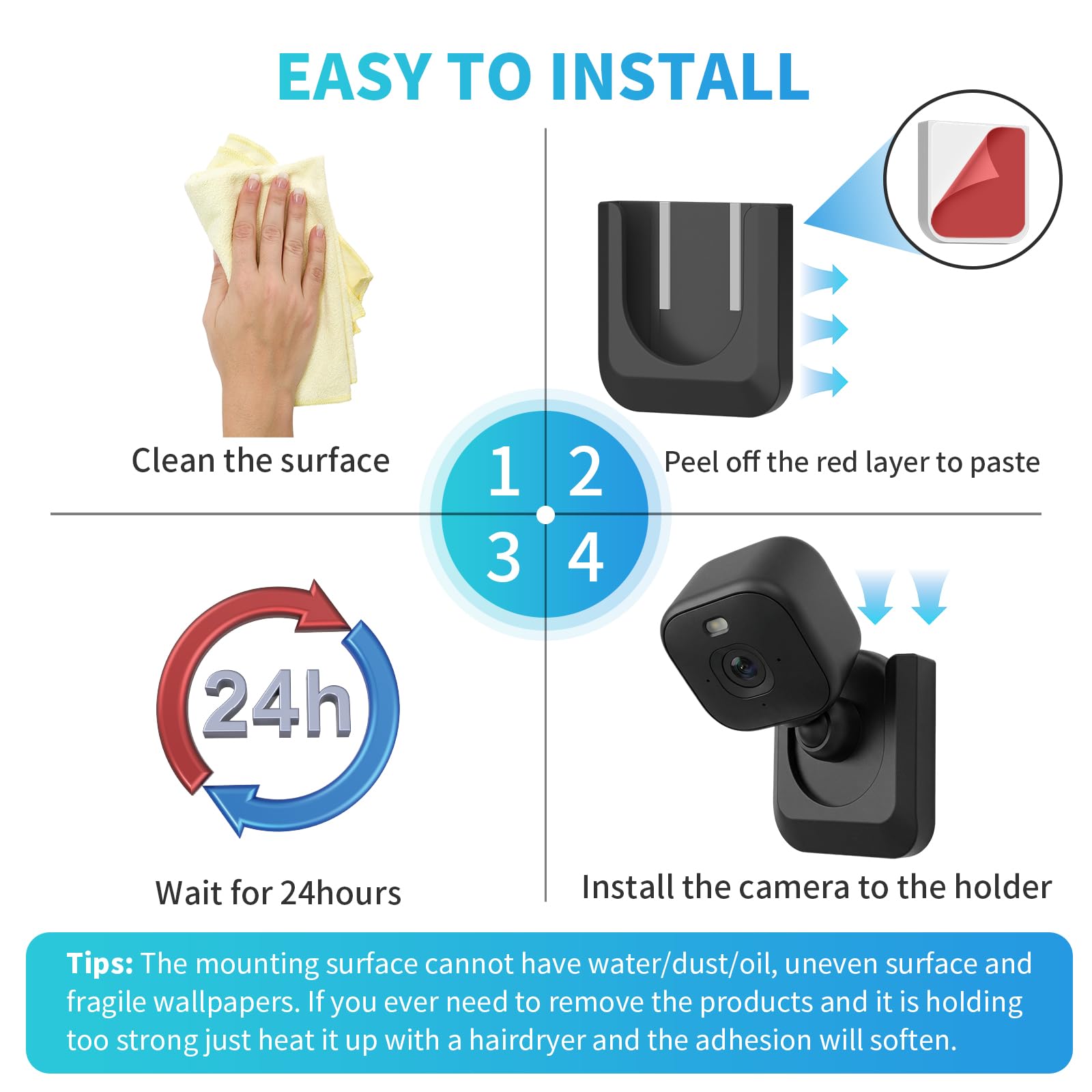 Blink Mini 2 No Drill Wall Mount Bracket for Blink Mini 2/Blink Outdoor 4/Blink Indoor Camera,No Screw Adhesive Blink Camera Mount for Blink Indoor Outdoor Camera 3Pack (Camera Not Included),White