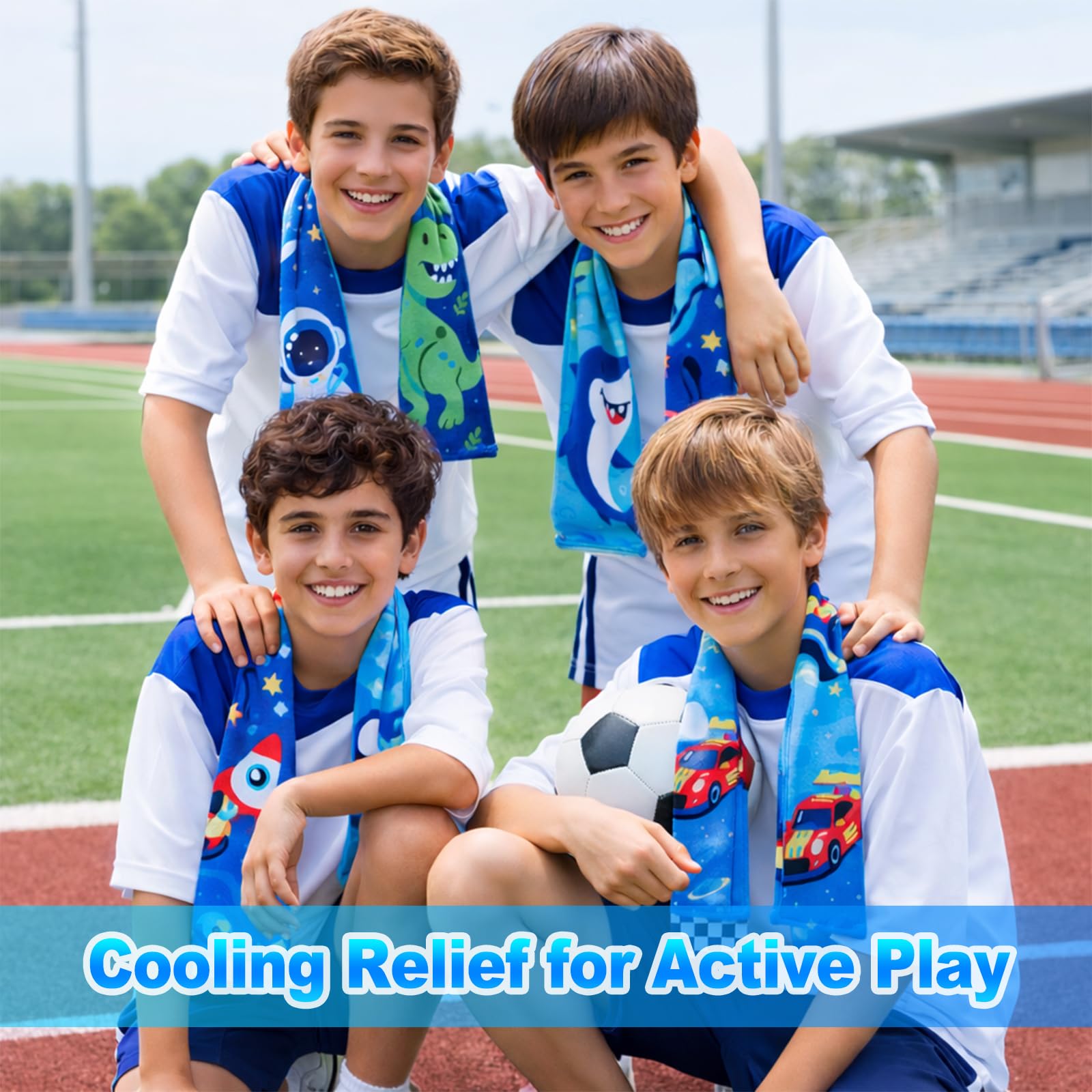 BobbleT 4 Pack Kids Cooling Towels, 30" x 9", Mini Cooling Towels for Neck and Face, Soft Breathable Cooling Neck Wraps for Girls, Ideal for Sports, School, Summer Camp & Outdoor Use