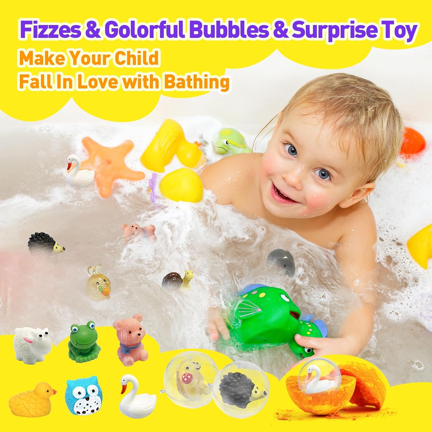 Bath Bombs for Kids with Surprise Inside, 12pcs Bath Bombs with Toys, Organic Colorful Bubble Bath Fizzy Ball, Birthday Gifts Set for Kids, Christmas Party Favor Gift for Boys Girls with Bath Toys