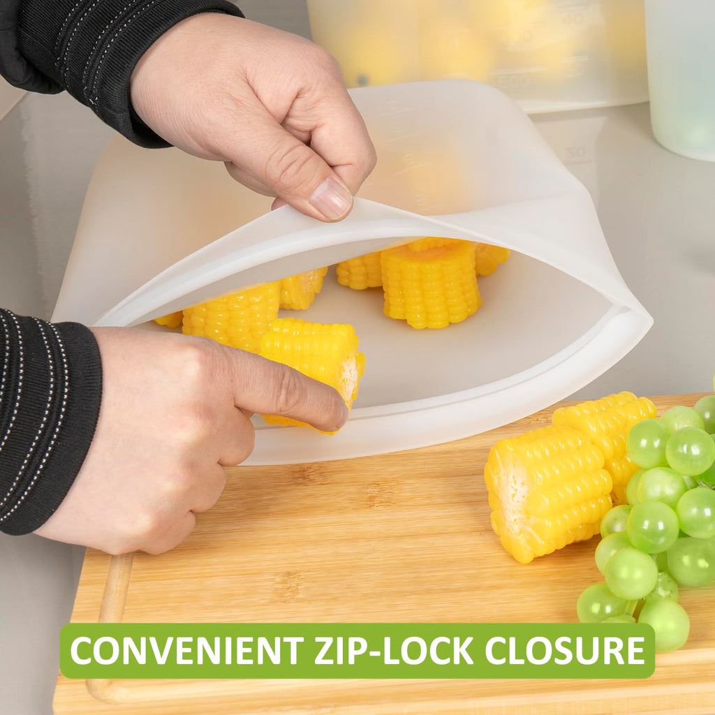 Reusable Food Bags, 12 Pack 100% Silicone Food Storage Bags Stand Up Zip Lock Container, Freezer Microwave Oven Dishwasher Safe, 4 Medium 4 Small 4 Extra Small, Aqua