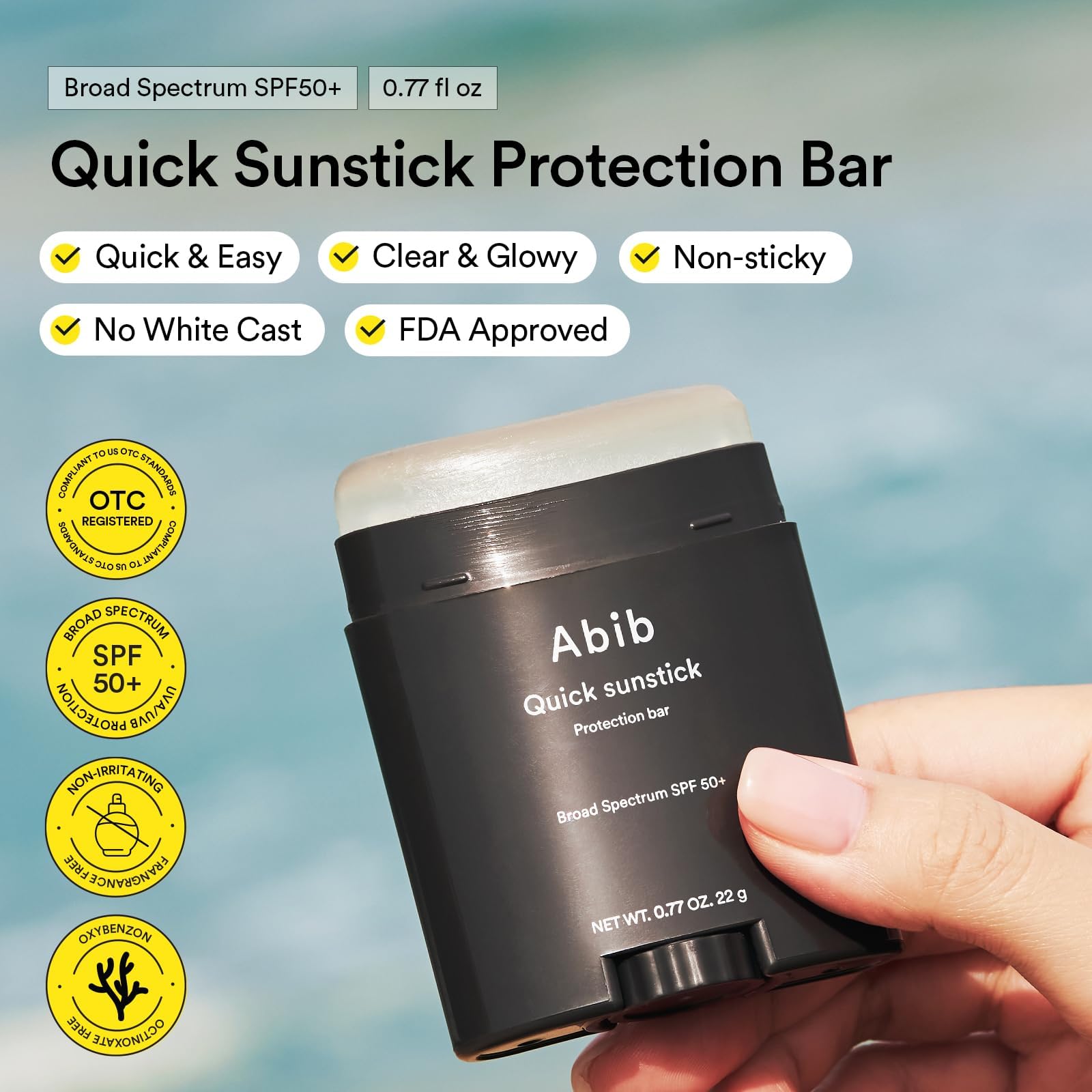 Abib Airy Sunstick Protection Bar SPF50+ Broad Spectrum, Semi-Matte Sunscreen Stick for Oily & Combination Skin, No White Cast, Water-Resistant, Korean Sunscreen, 0.81 oz / 23 g