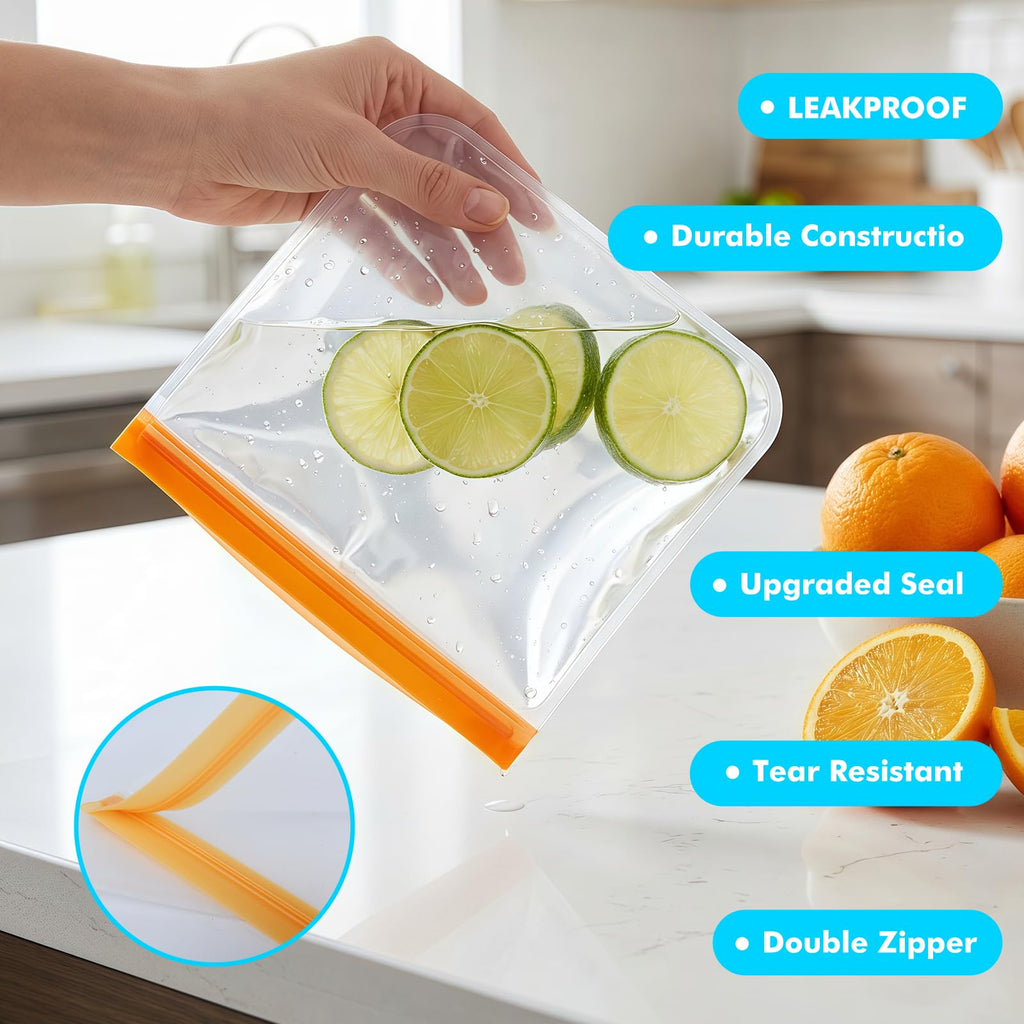 10 Pack Reusable Freezer Bags, Leakproof Reusable Silicone Food Storage Bags BPA Free Contaizers, Snack Sandwich Gallon Bags for Meal Prep, Marinate Meat, Salad Fruit, Veggies, Lunch, Travel, Kitchen
