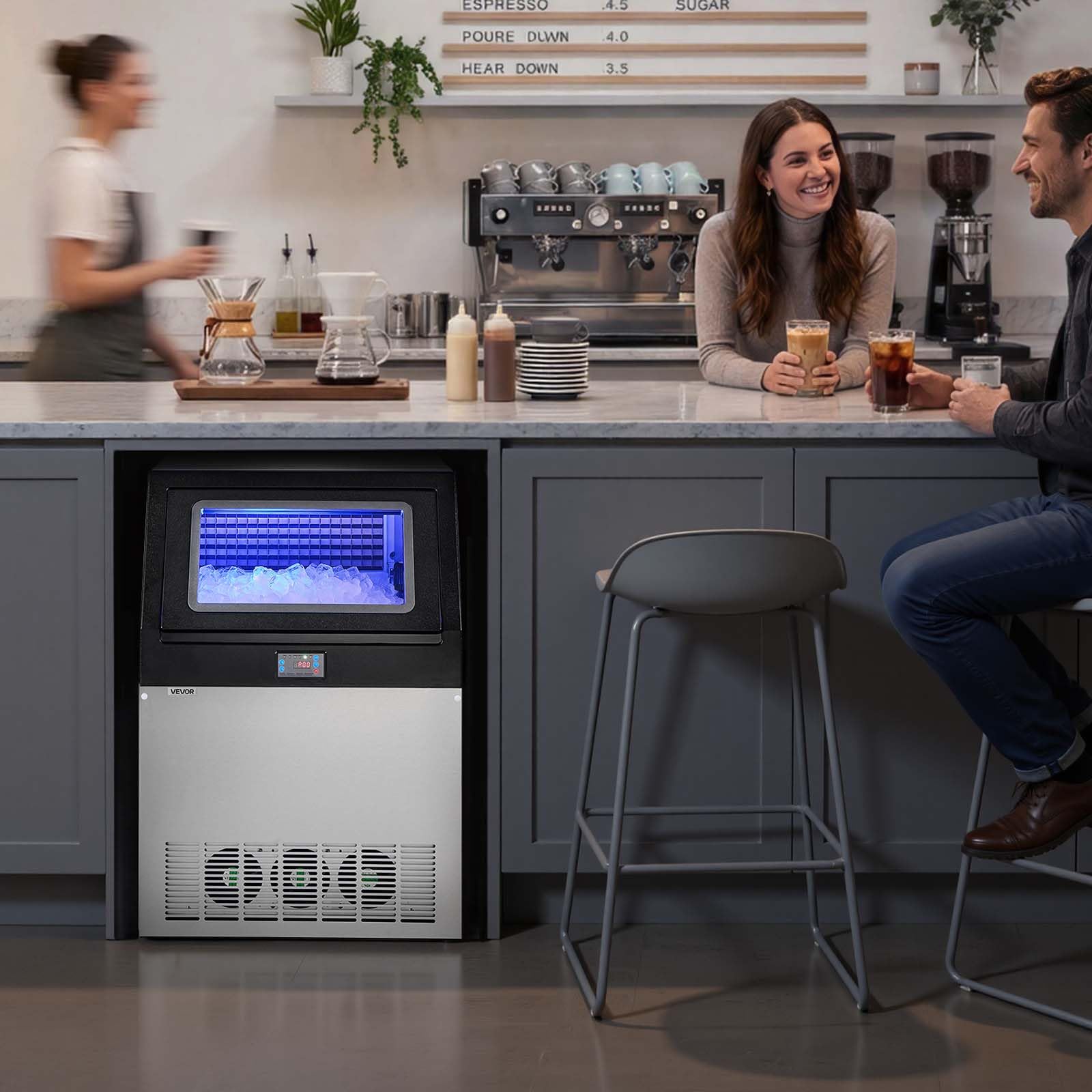 VEVOR Commercial Ice Maker Machine, 80 lbs/24h with 13 lbs Storage Capacity, Countertop/Freestanding/Under Counter, Stainless Steel Ice Maker with LED Display & Self-Cleaning, for Home Bar Restaurant