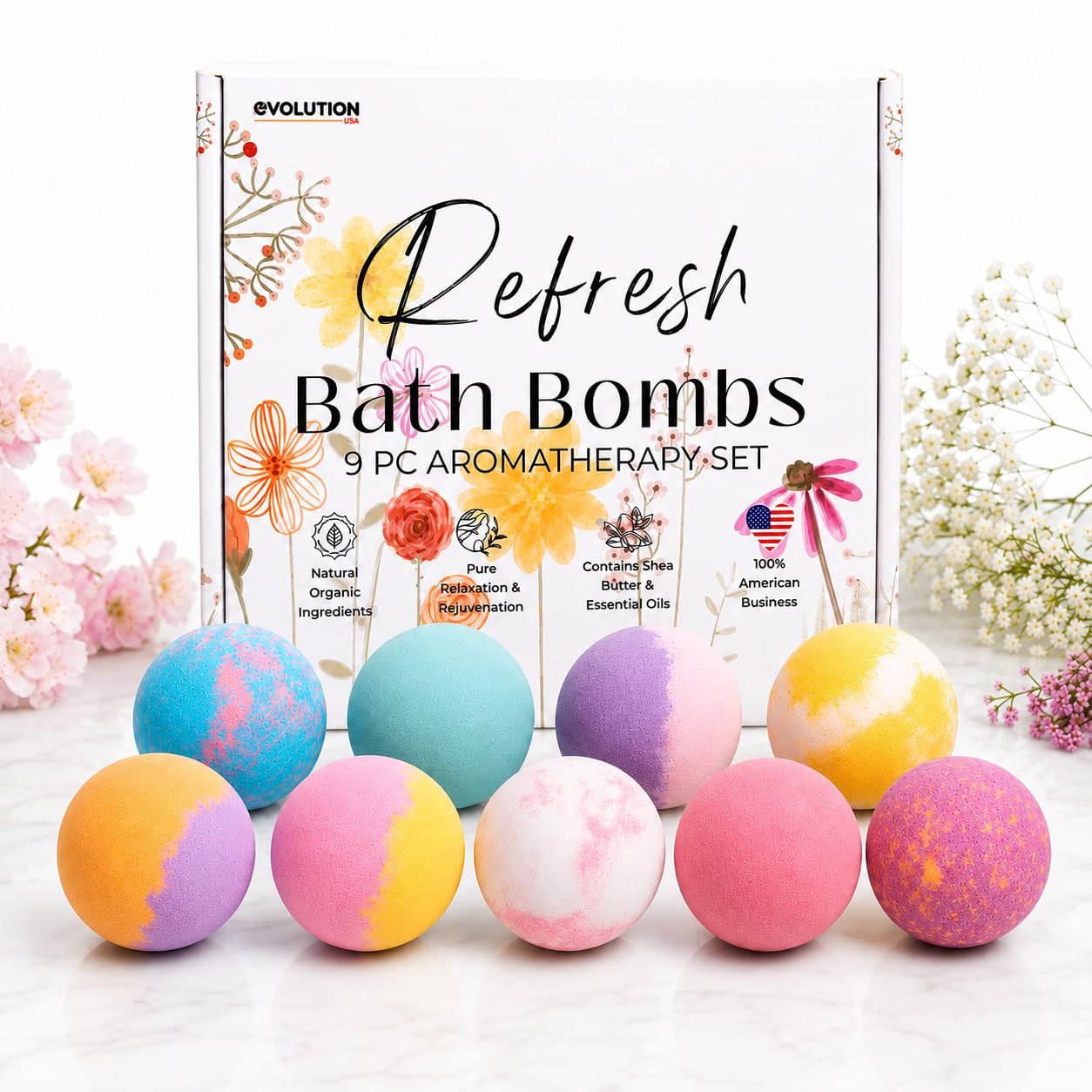 EvolutionUSA Refresh Bath Bombs for Women & Kids – 24 Bath Bombs Mini Sized, Organic Bathbomb Set, Women & Kids Bath Fizz, Luxury Gift for Mother’s Day, Easter, Valentines, Birthday or Self Care
