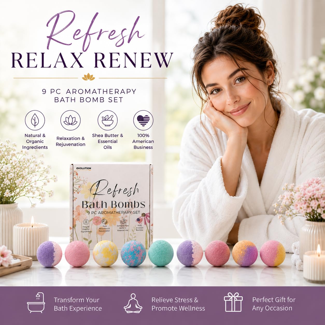 EvolutionUSA Refresh Bath Bombs for Women & Kids – 24 Bath Bombs Mini Sized, Organic Bathbomb Set, Women & Kids Bath Fizz, Luxury Gift for Mother’s Day, Easter, Valentines, Birthday or Self Care
