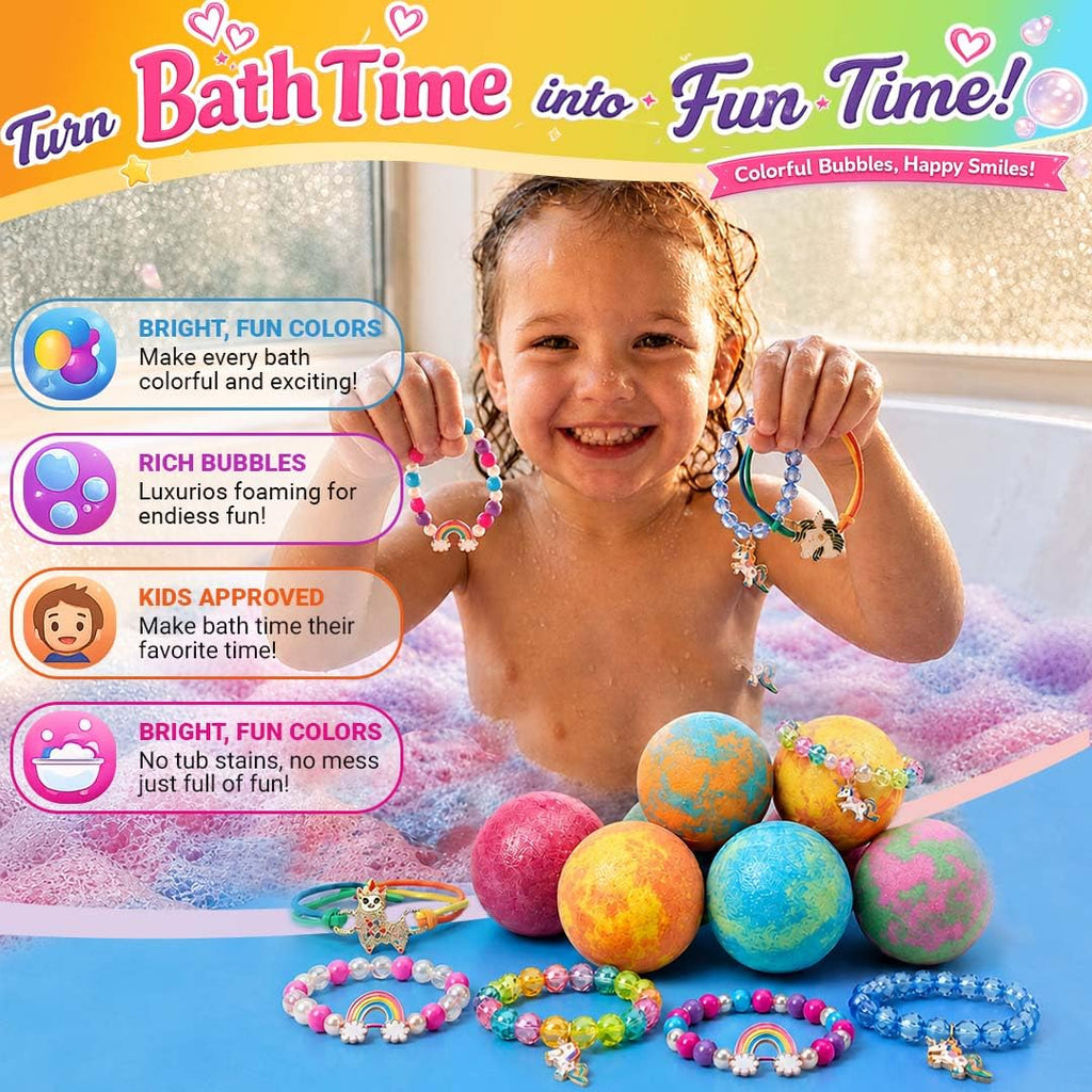 Bath Bombs for Kids with Surprise Inside - Organic, Gentle & Kid Friendly Bubble Bath Fizzies with Toys Inside. Spa Bath Fizz Balls Kit. Fizzy Balls w/Rich Bubbles, Birthday Gifts for Boys, Girls