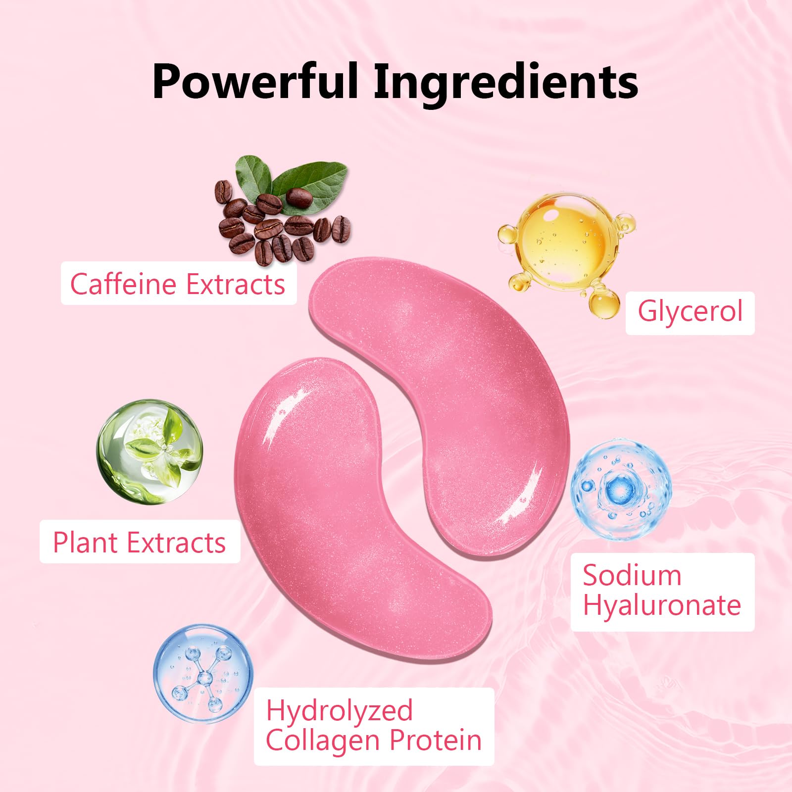 Adofect Hydrogel Caffeine Under Eye Masks, Collagen Eye Patches for Dark Circles Puffy Eyes Under Eye Bags, Deep Hydration Eye Gels for All Skin Types, Skin Care Gifts (Pink, 30 Pairs)