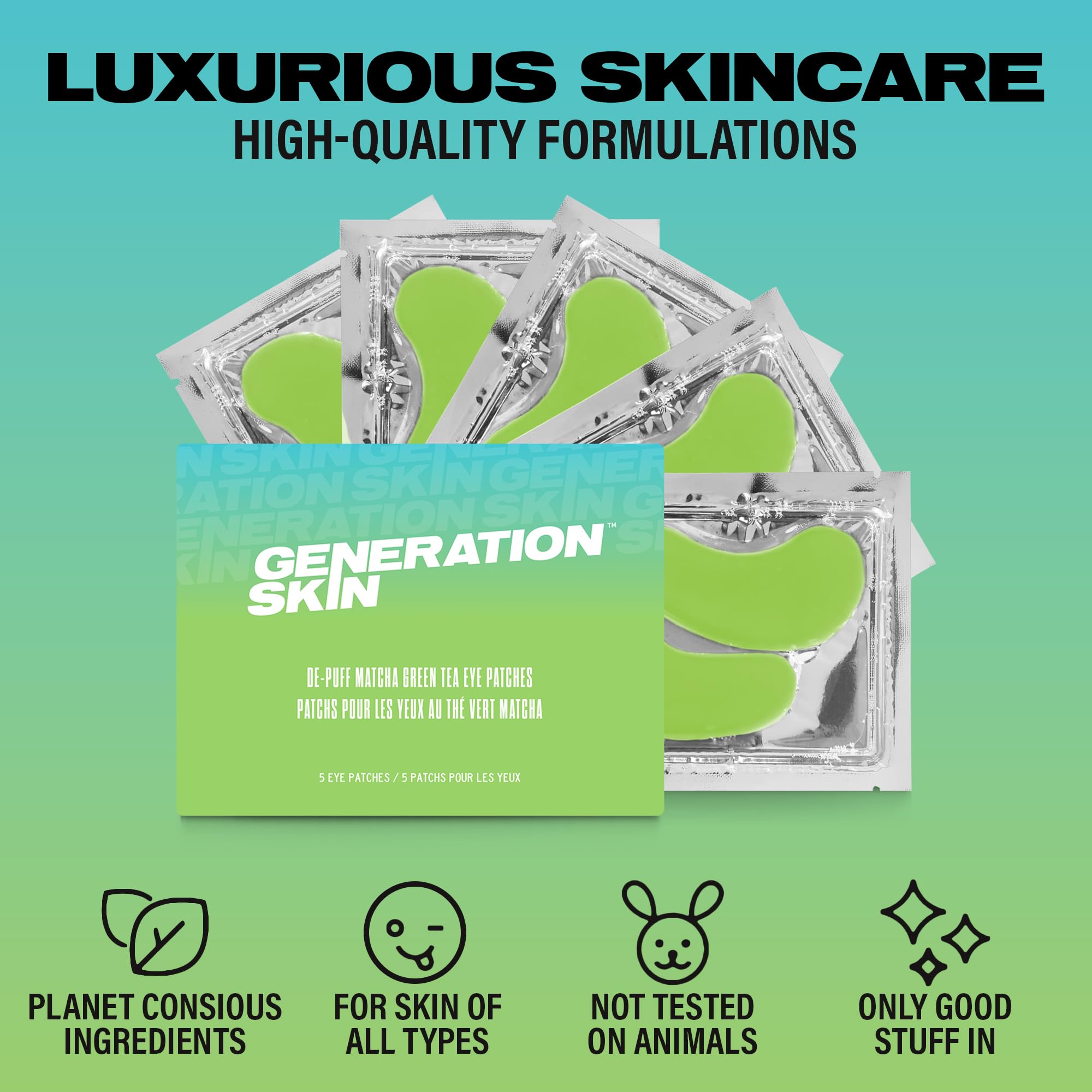Generation Skin Eye Patches for Dark Circles and Puffiness, Under Eye Mask with Hyaluronic Acid and Kakadu Plum, Vegan and Cruelty-Free Under Eye Patches, Kakadu Plum Eye Masks, 5-Pack