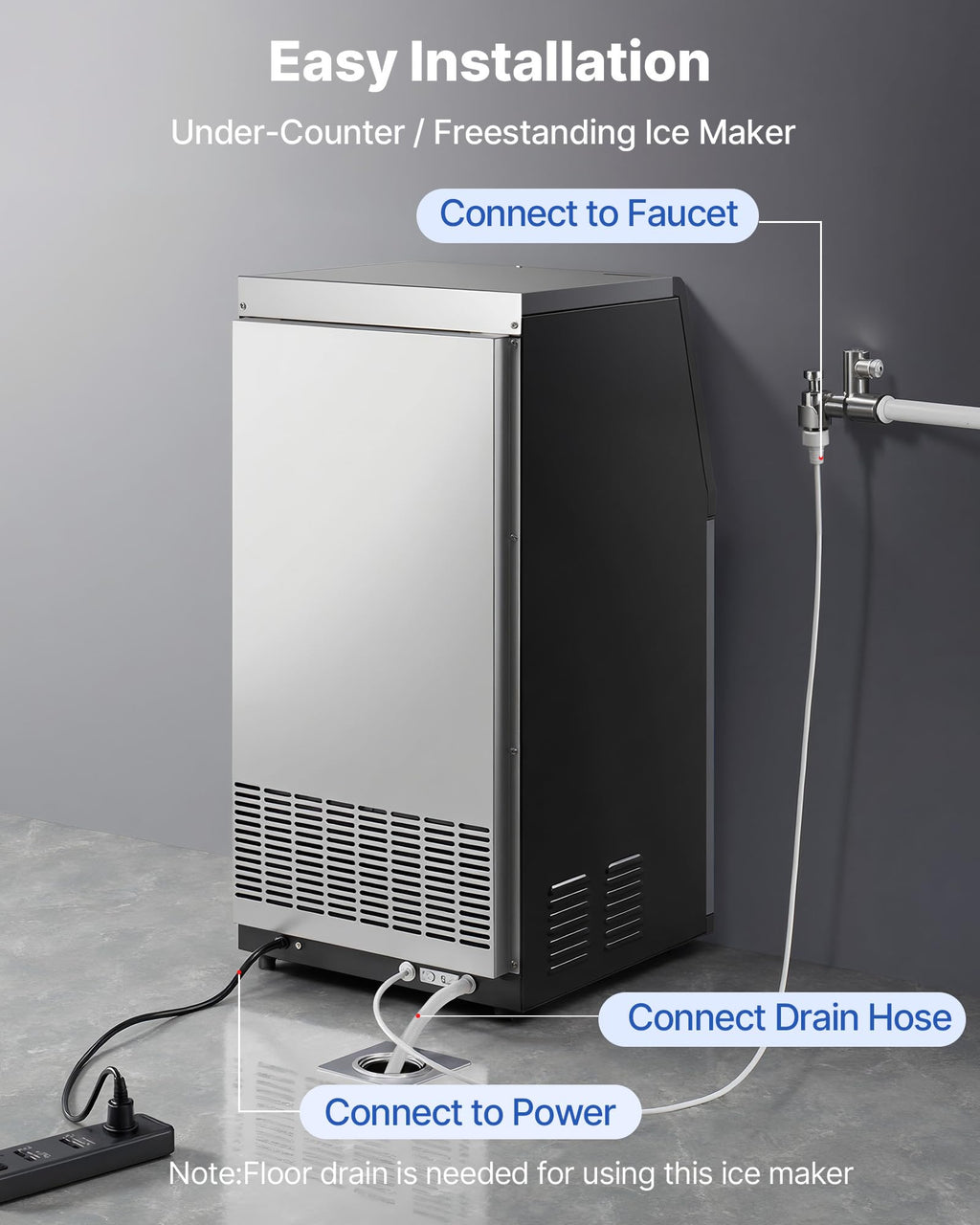 VEVOR Commercial Ice Maker Machine, 80 lbs/24h with 13 lbs Storage Capacity, Countertop/Freestanding/Under Counter, Stainless Steel Ice Maker with LED Display & Self-Cleaning, for Home Bar Restaurant
