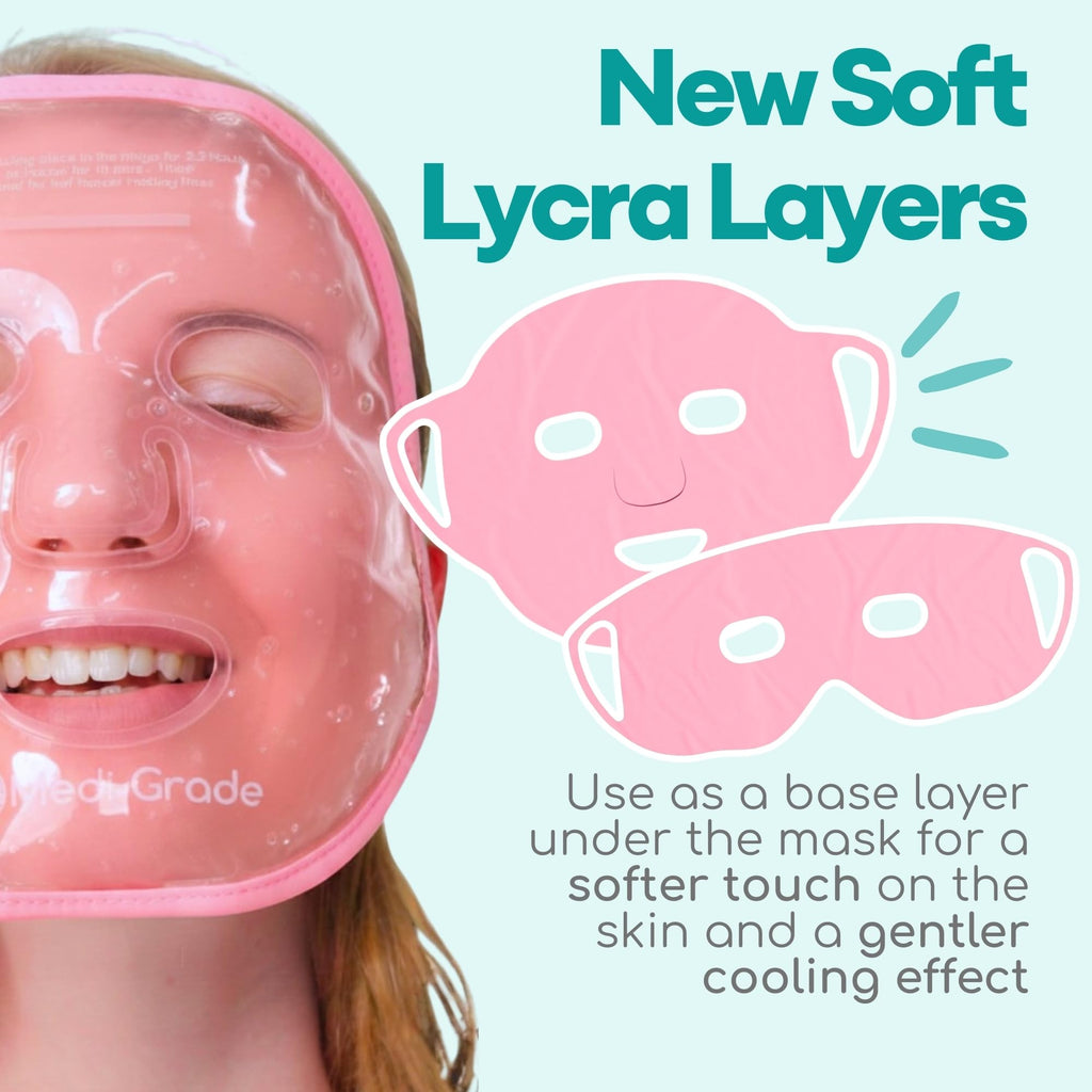 Medi Grade Cooling Ice Face Mask and Cooling Eye Mask for Puffy Eyes & Migraine Relief - Self Care Face Ice Pack with ChillGel Face Ice Mask Technology - Cooling Face Mask, Eye Pads and Bag