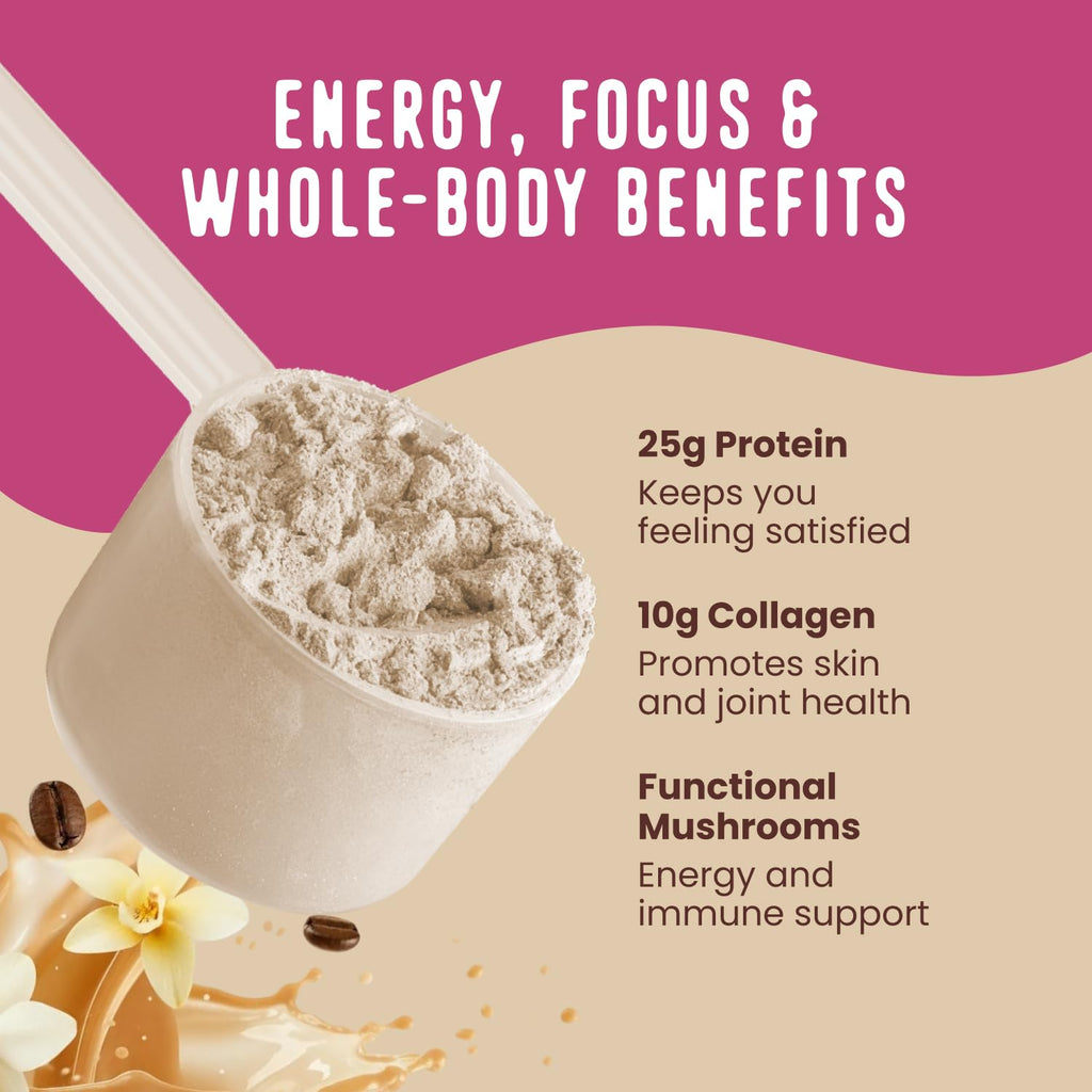 FlavCity All in One Protein Shake Powder, Pineapple Coconut - On the Go Meal Alternative + Collagen Peptides, Reishi & Cordyceps - Focus, Skin, Hair & Joint Support - 100% Grass Fed Whey, 20 Servings