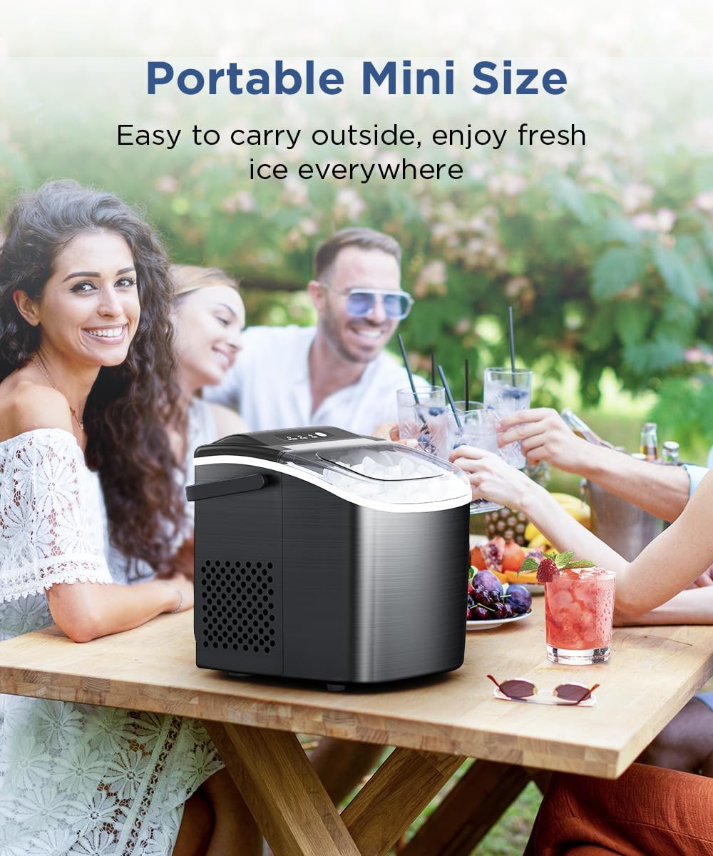 COWSAR Ice Maker Countertop, Portable Ice Machine with Self-Cleaning, 26.5 lbs/24Hrs, 8 Ice Cubes in 6 Mins, Ice Basket and Scoop, Ideal for Home, Kitchen, Bar, Camping