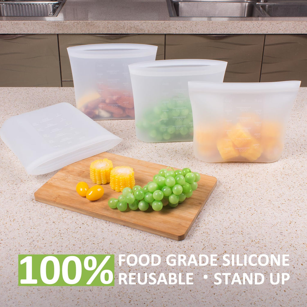 Reusable Food Bags, 12 Pack 100% Silicone Food Storage Bags Stand Up Zip Lock Container, Freezer Microwave Oven Dishwasher Safe, 4 Medium 4 Small 4 Extra Small, Aqua