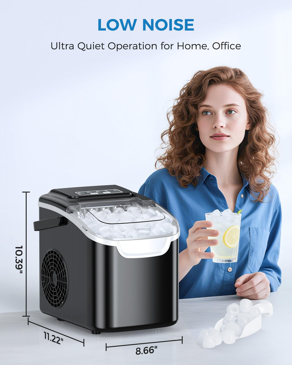 COWSAR Ice Maker Countertop, Portable Ice Machine with Self-Cleaning, 26.5 lbs/24Hrs, 8 Ice Cubes in 6 Mins, Ice Basket and Scoop, Ideal for Home, Kitchen, Bar, Camping