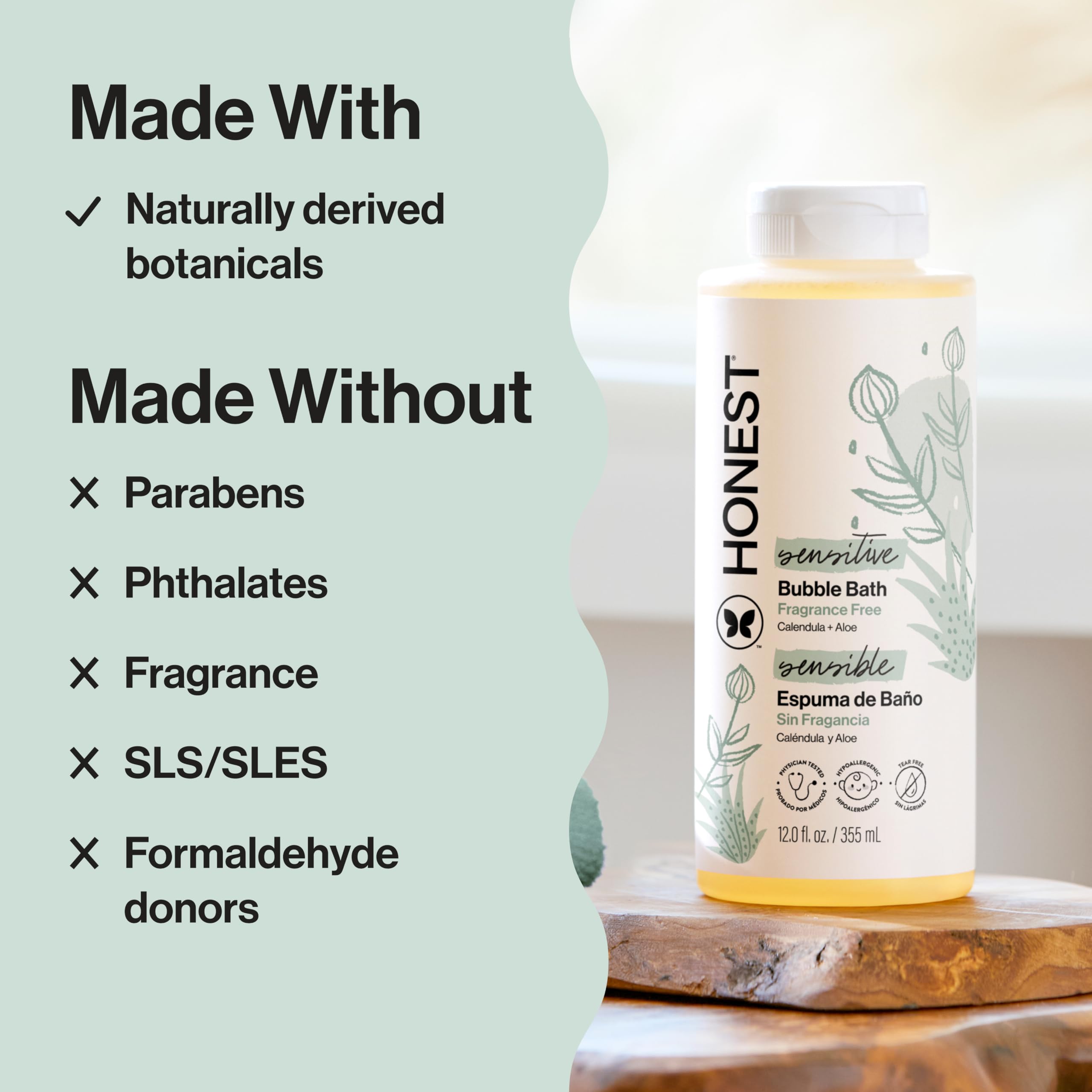 The Honest Company Foaming Bubble Bath & Baby Wash, Tear-Free, Hypoallergenic, Natural Formula, Lavender Calm Scent, 12 fl oz