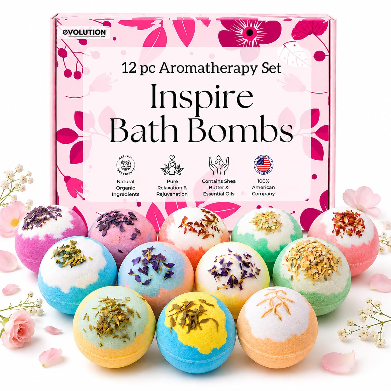 EvolutionUSA Refresh Bath Bombs for Women & Kids – 24 Bath Bombs Mini Sized, Organic Bathbomb Set, Women & Kids Bath Fizz, Luxury Gift for Mother’s Day, Easter, Valentines, Birthday or Self Care