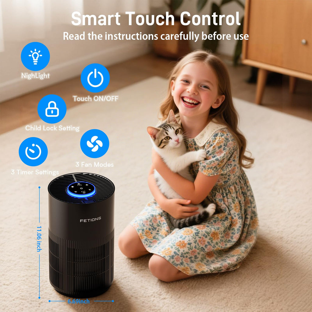 Air Purifiers for Bedroom Home up to 1200Ft², Small Air Purifier for Bedroom, H14 HEPA Air Purifiers for Home Pets,with Sleep Mode, 3 Speeds, Timer, Aroma Function