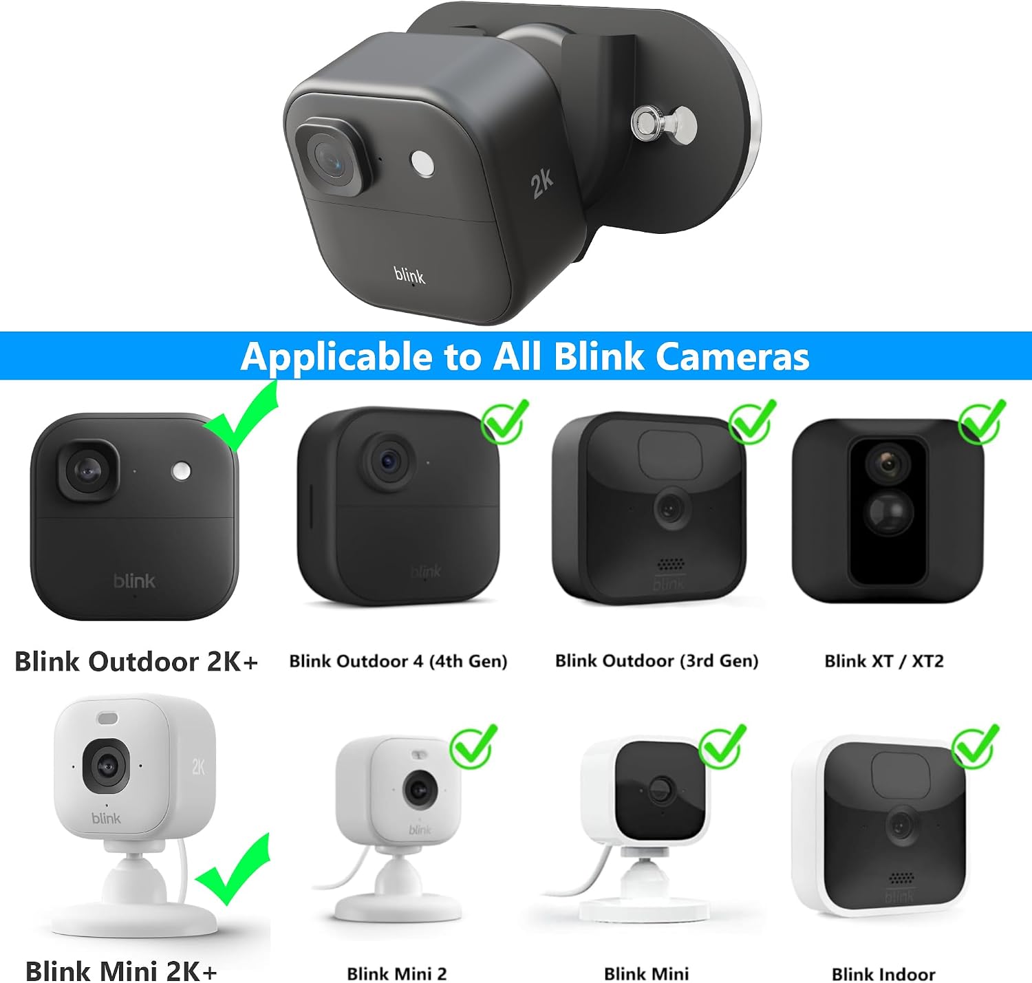 2 Pack Blink Camera Mount with Strong Suction Cup, No Drill No Screws No Adhesive, Window Mount for Blink Mini 2K+ /Mini 2 /Blink Outdoor 2K+ 4 /Blink Indoor Camera (Black)
